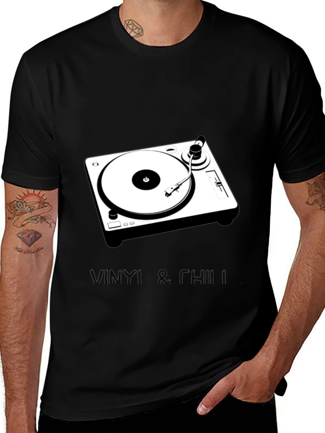 Variant 21 of Retro Vinyl Turntable Graphic Tee - Black Cotton