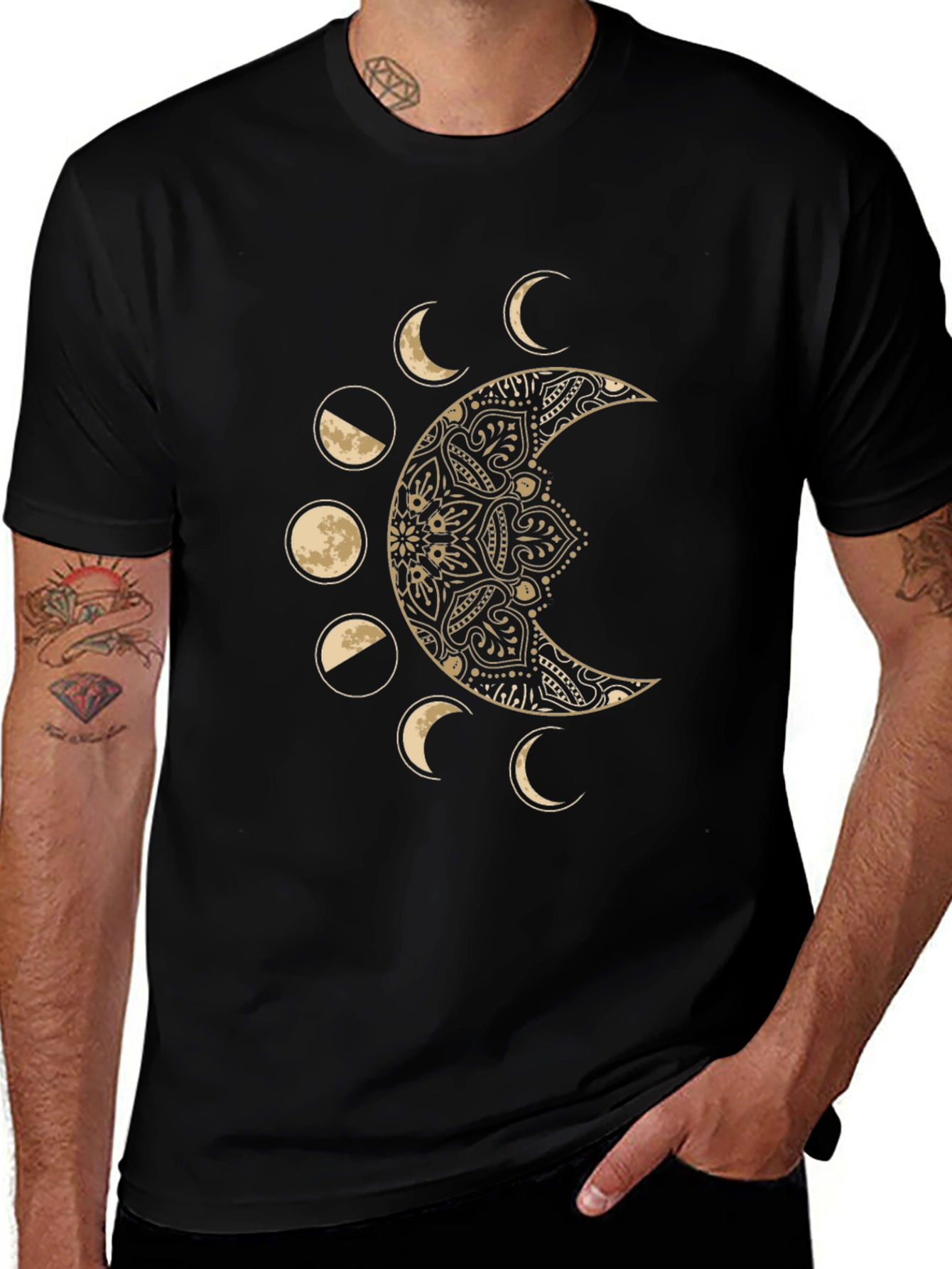 Variant 5 of Lunar Phase Mandala Black Tee