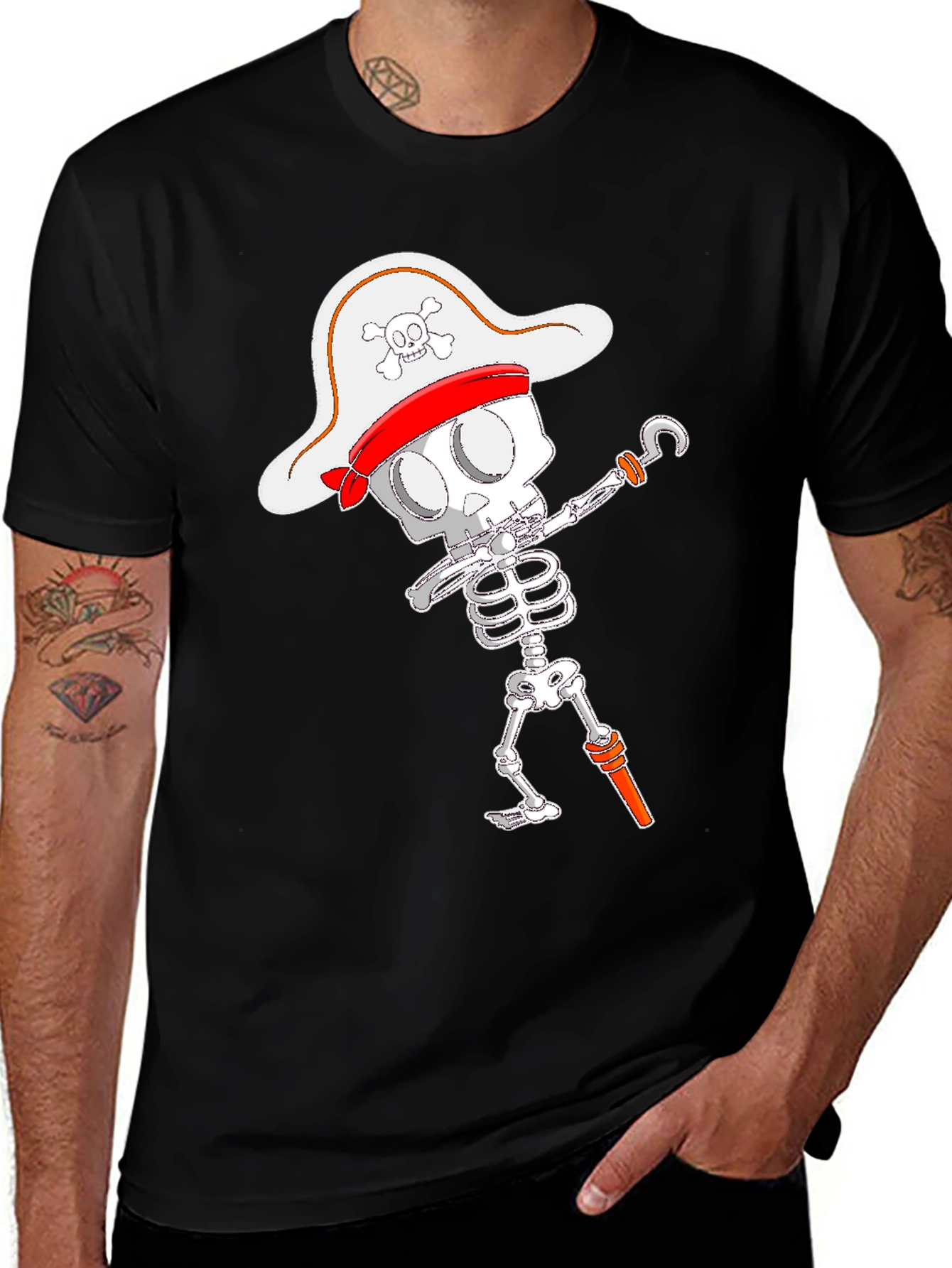 Variant 25 of Pirate Skeleton T-Shirt - Black Cotton Tee