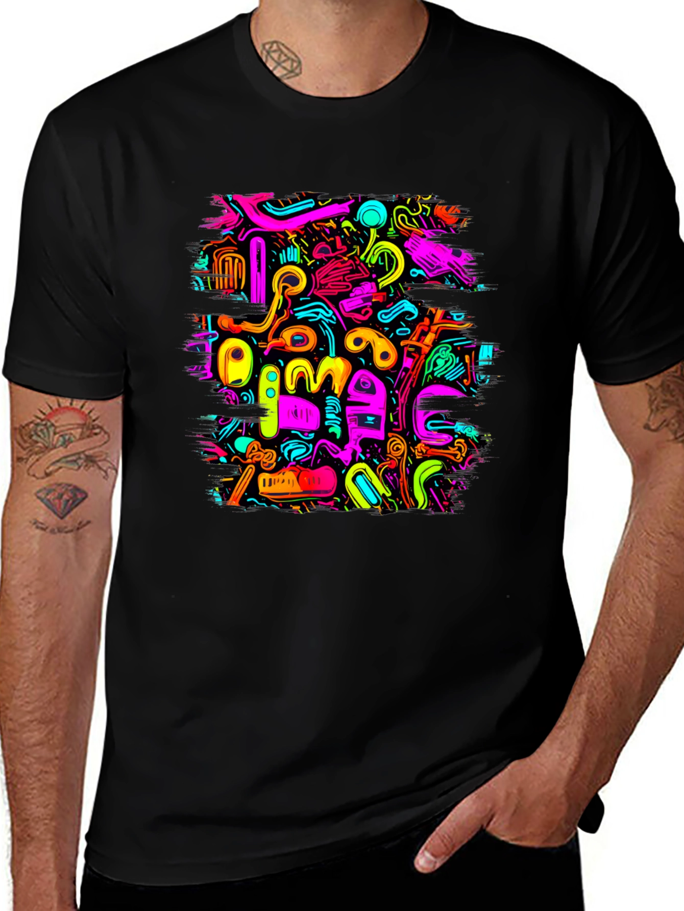 Variant 13 of Abstract Art Graphic Print Black T-Shirt