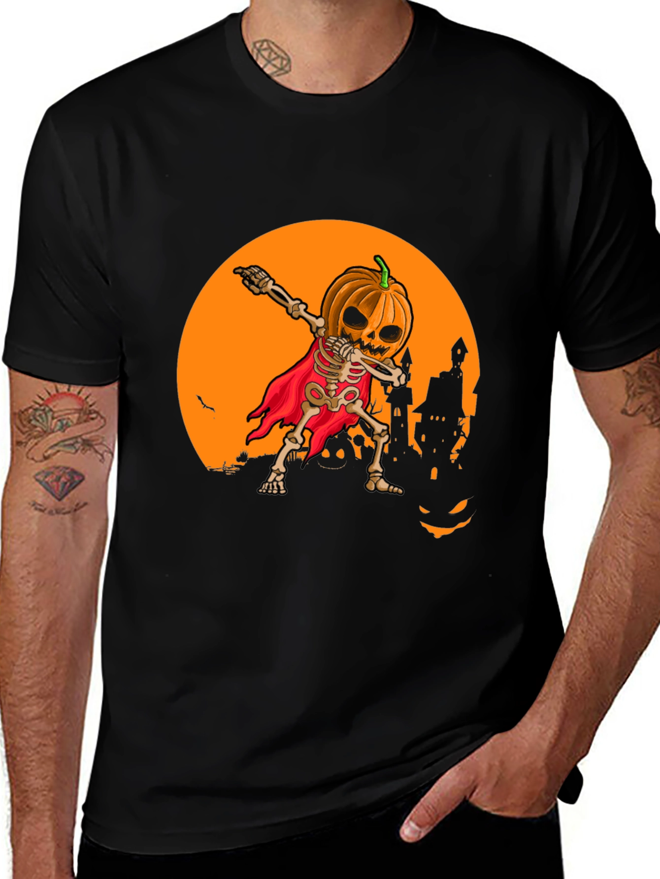 Halloween Pumpkin Skeleton Dab T-Shirt