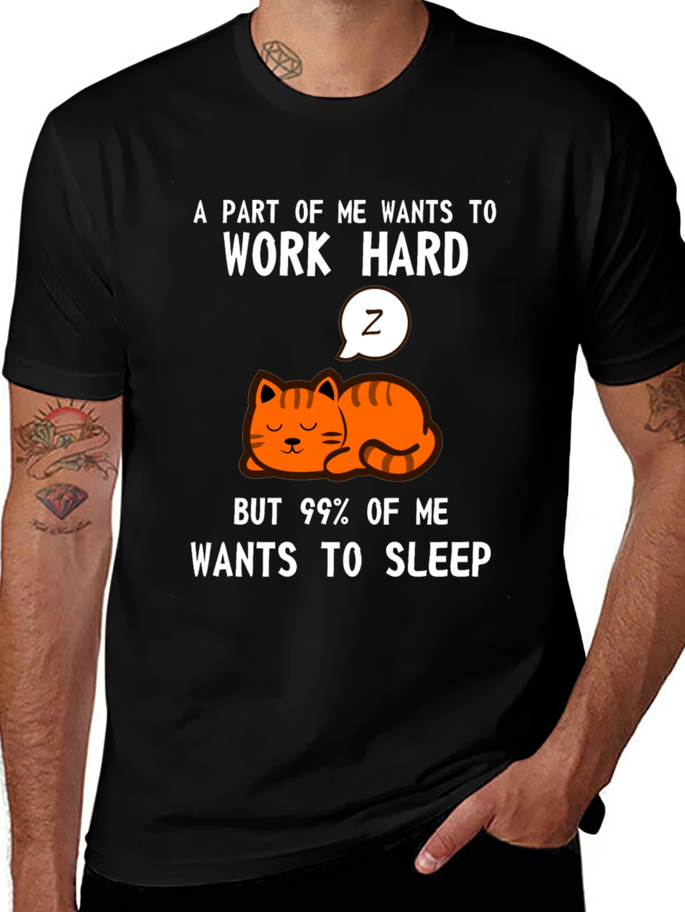 Variant 27 of Funny Cat Graphic T-Shirt - Work Hard, Sleep More