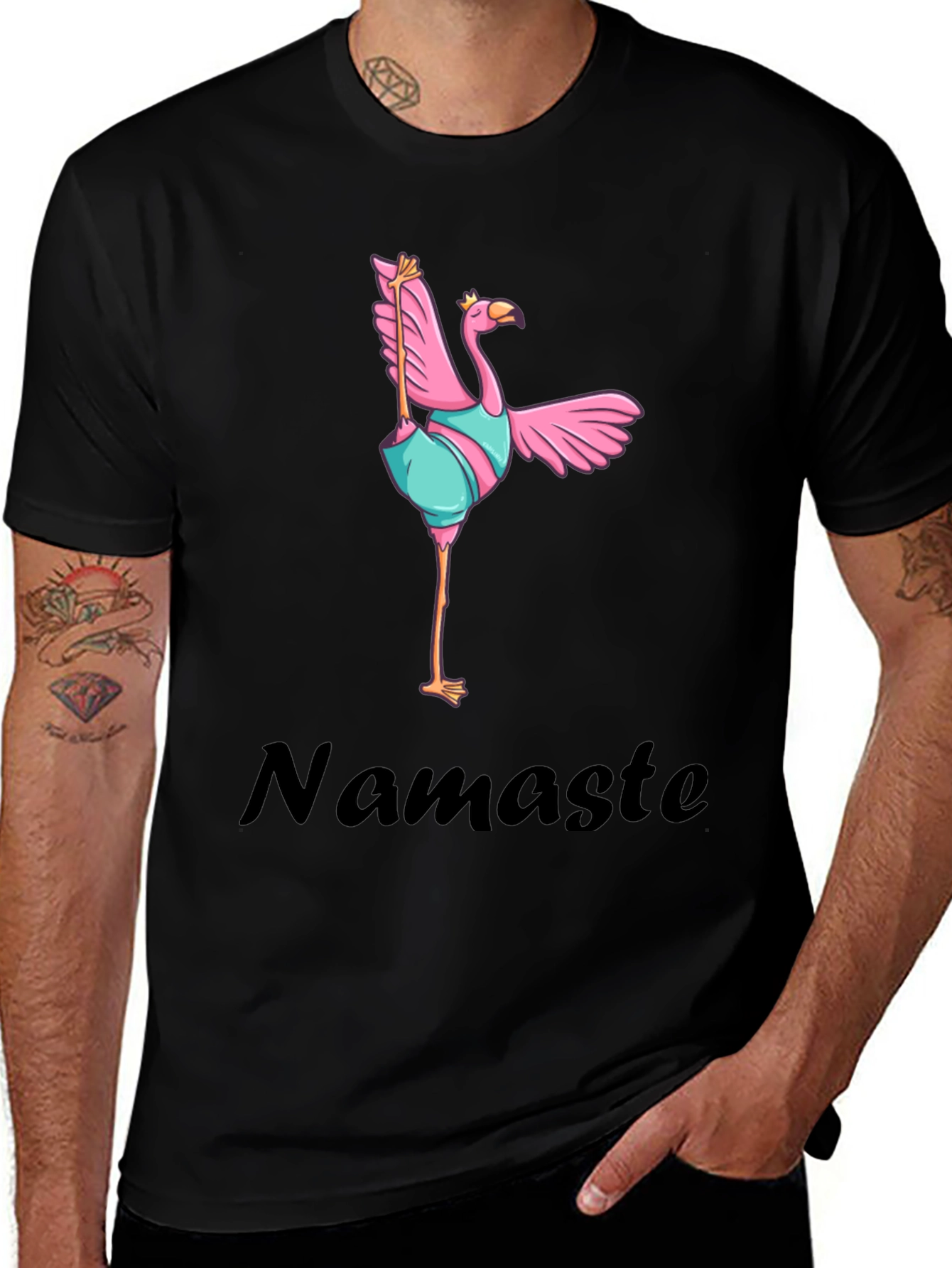 Variant 5 of Namaste Flamingo T-Shirt - Yoga Bird Tee