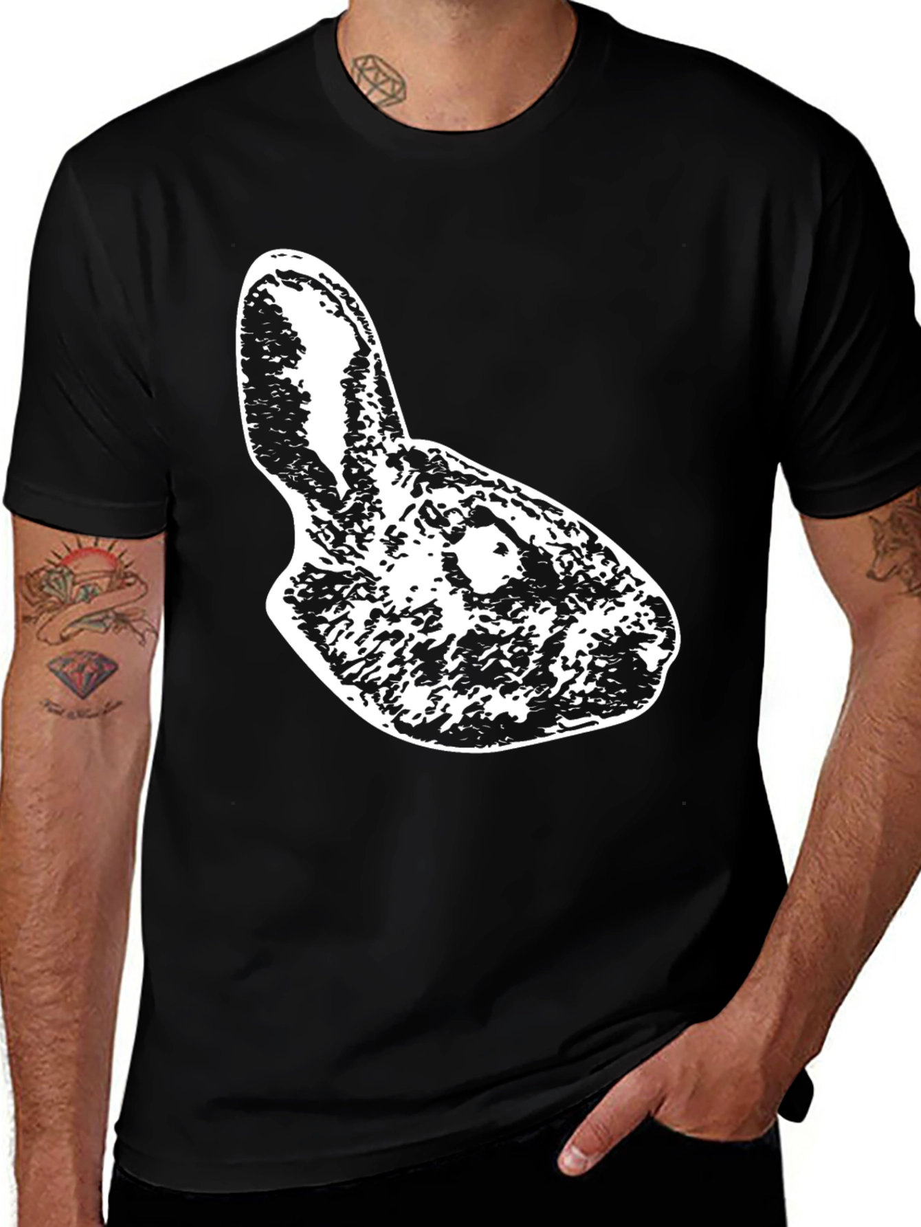 Variant 23 of Black T-Shirt with Rabbit Graphic