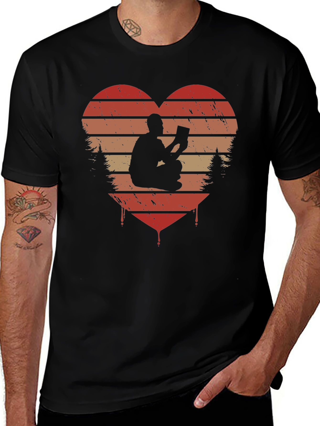 Reading Lover Tee - Heart Sunset Silhouette