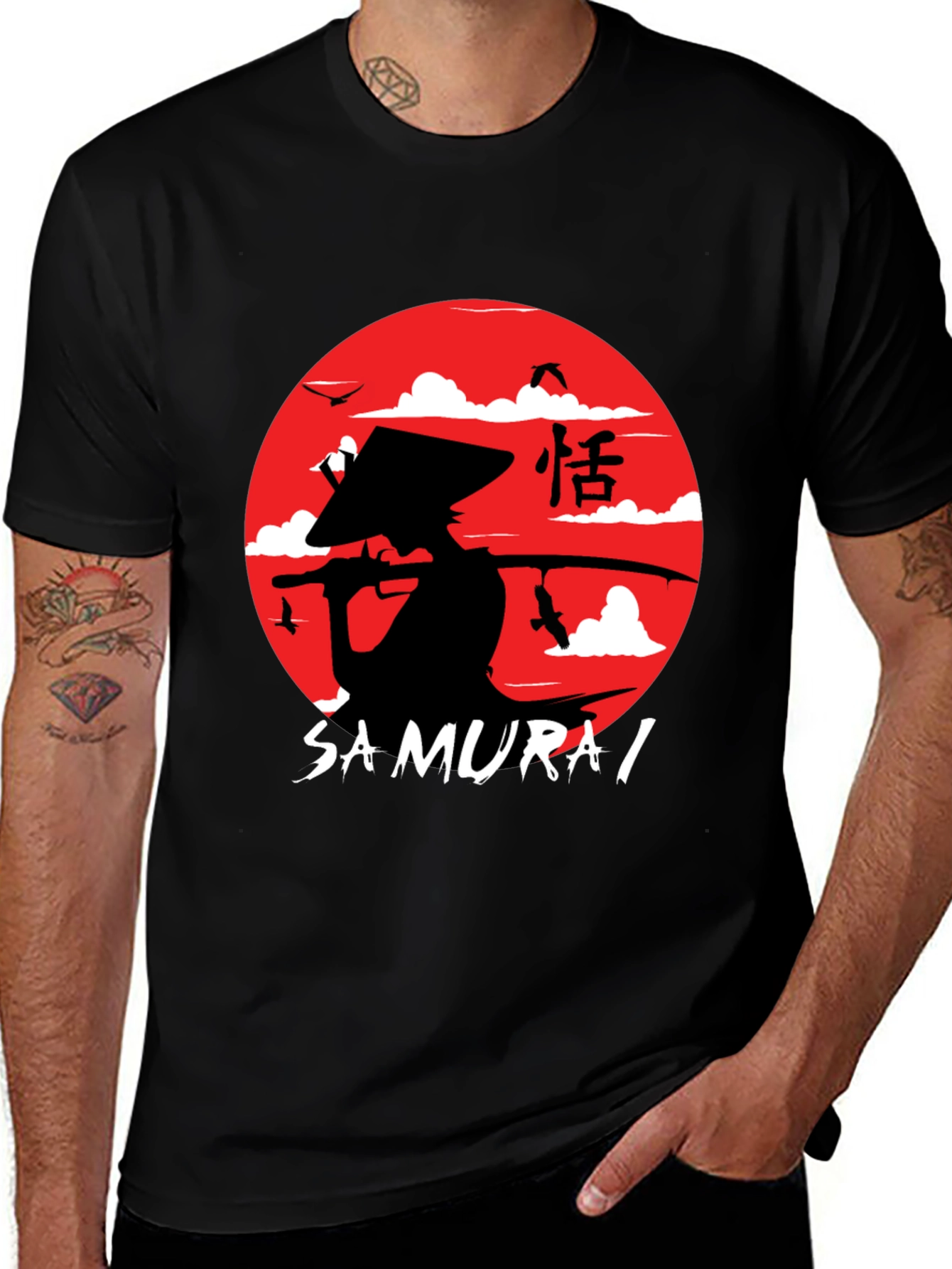 Variant 25 of Samurai Graphic T-Shirt - Men's Black Tee