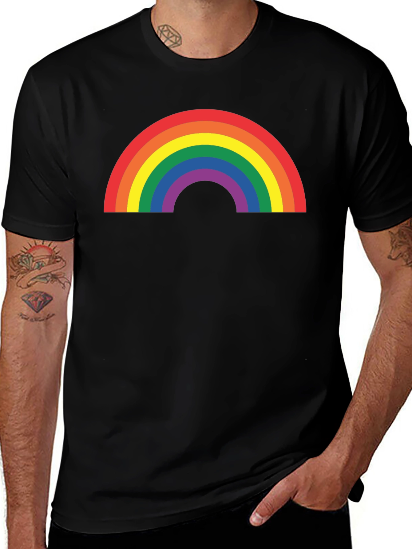 Variant 29 of Rainbow Pride Graphic T-Shirt - Black Cotton Blend