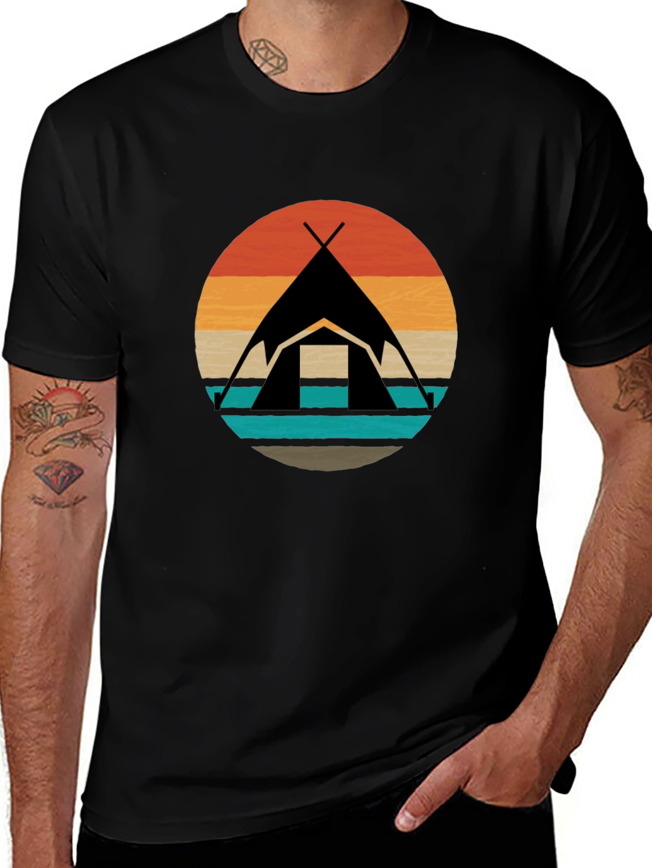 Variant 22 of Retro Camping Tent Graphic Tee - Black