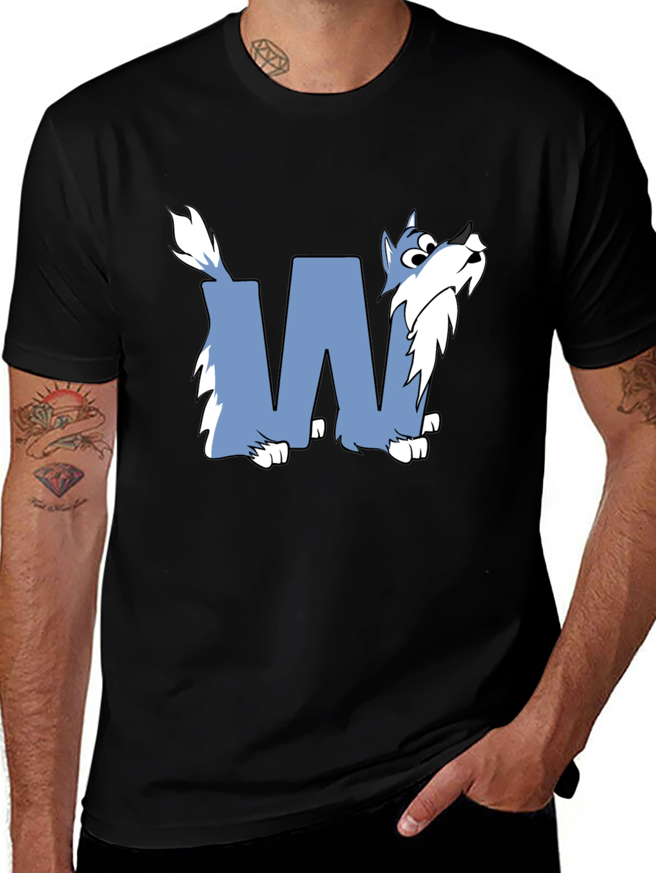 Variant 16 of Wolf-Themed Graphic Tee - Stylish Black Cotton Shirt