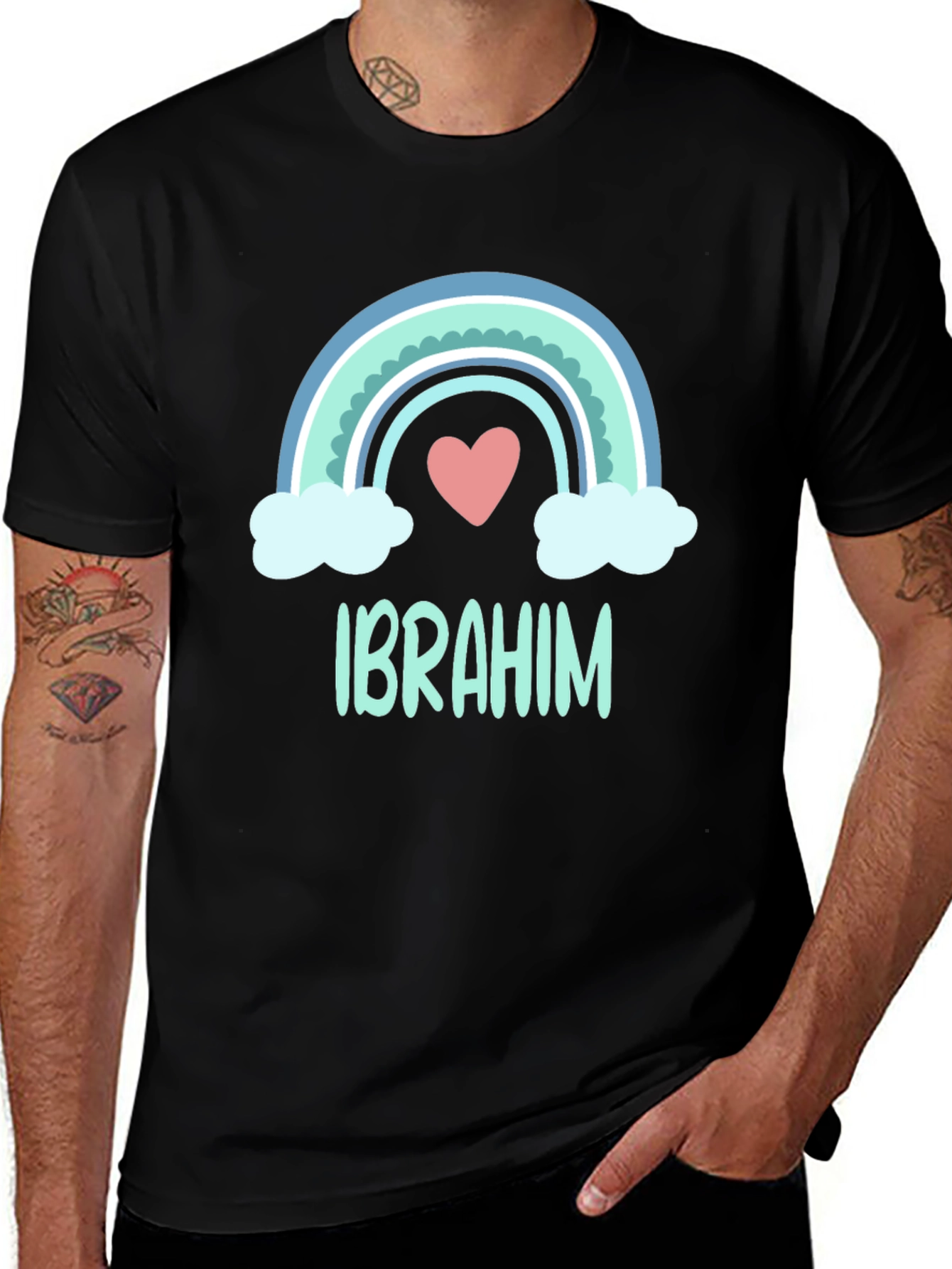 Personalized Ibrahim Rainbow Heart T-Shirt