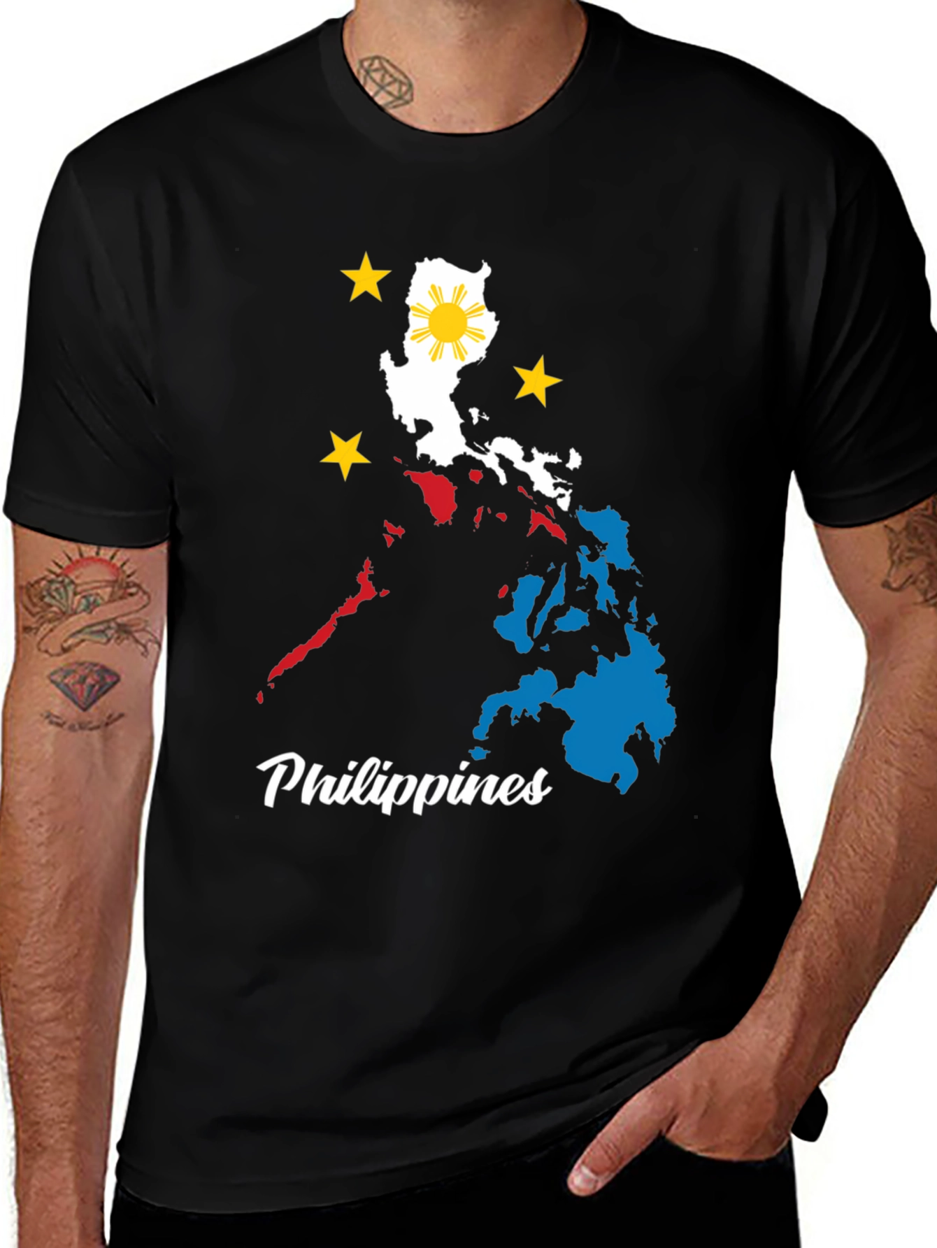 Variant 30 of Philippines Flag Map T-Shirt Black