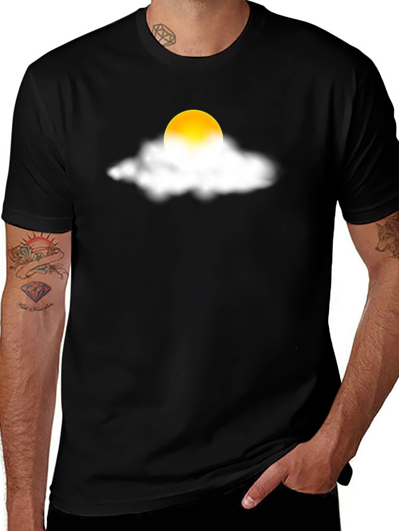 Variant 19 of Sun and Cloud Graphic Tee - Black Cotton Blend