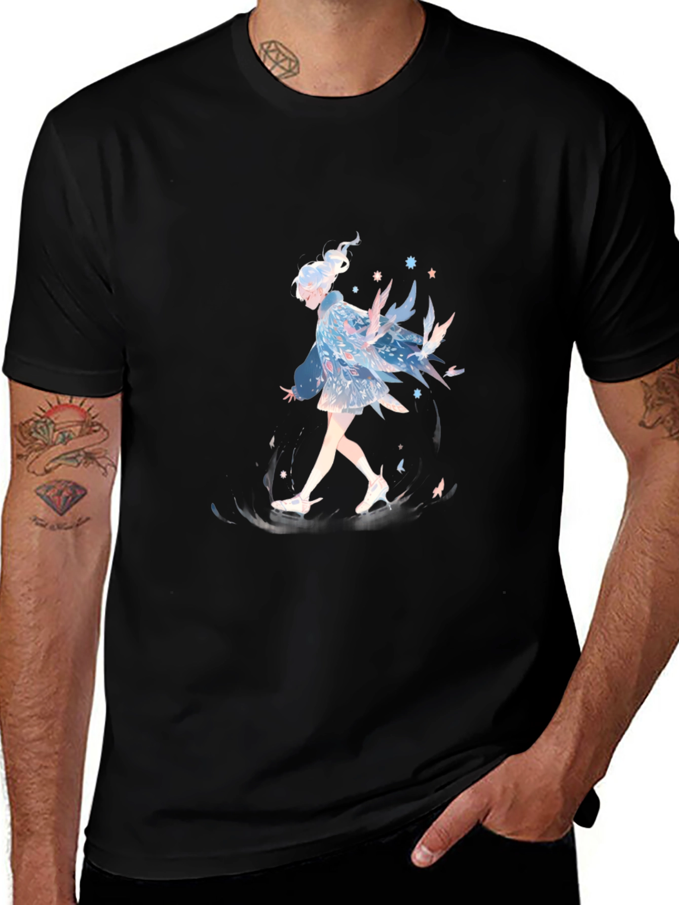 Variant 25 of Anime Girl Graphic Print Black T-Shirt