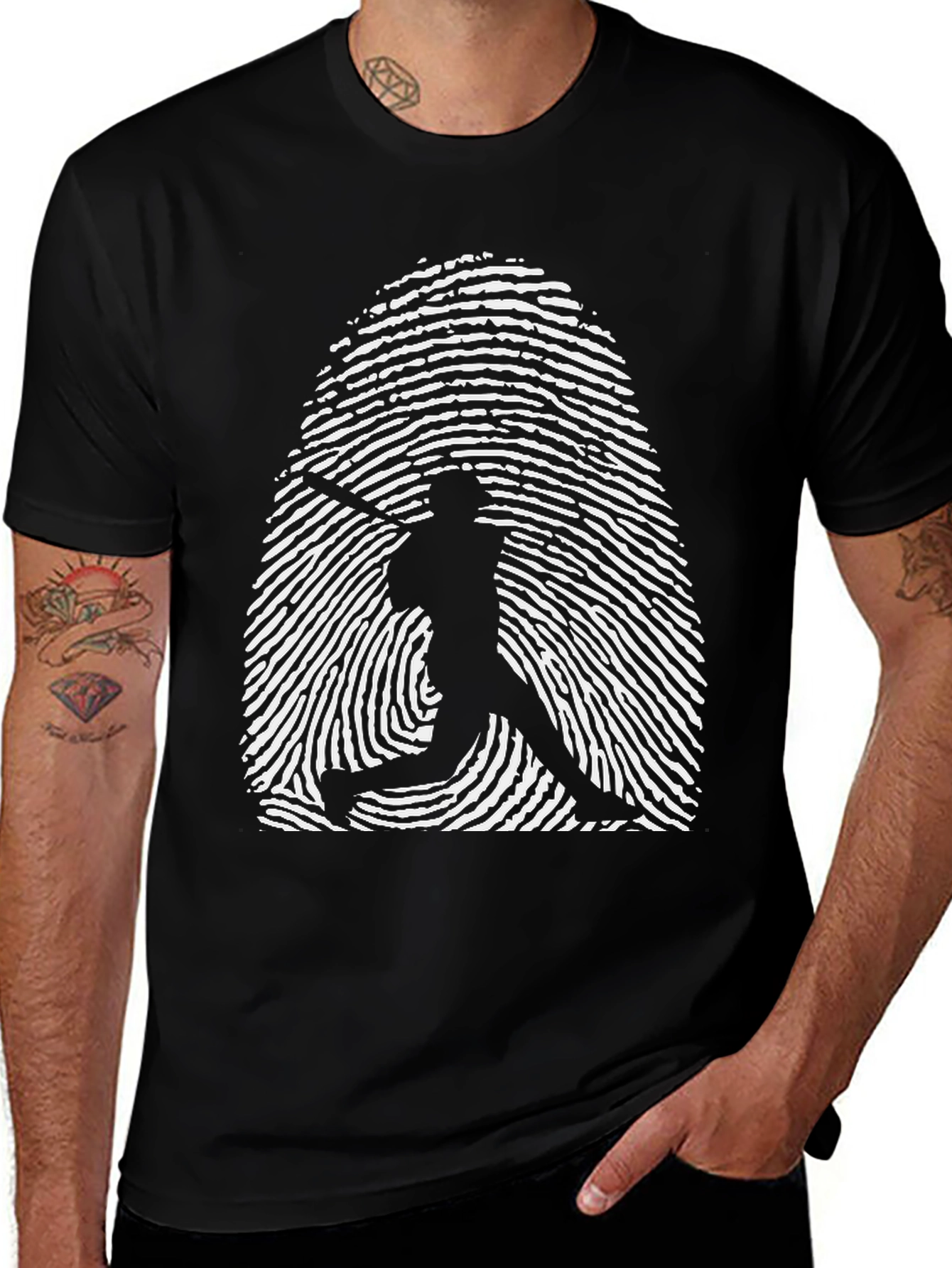Variant 18 of Baseball Fingerprint Graphic Tee - Black