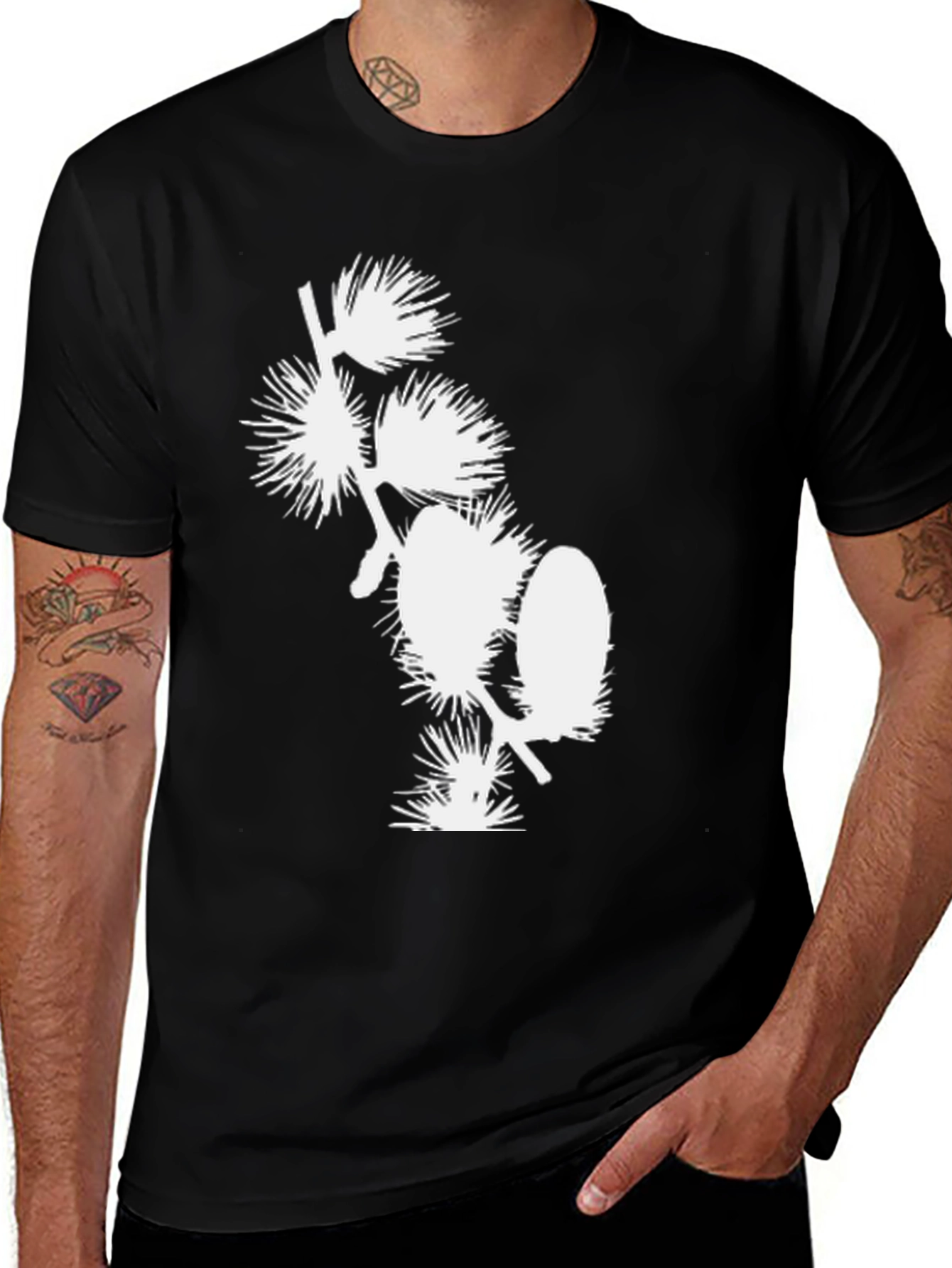 Variant 17 of Black T-Shirt with White Floral Design