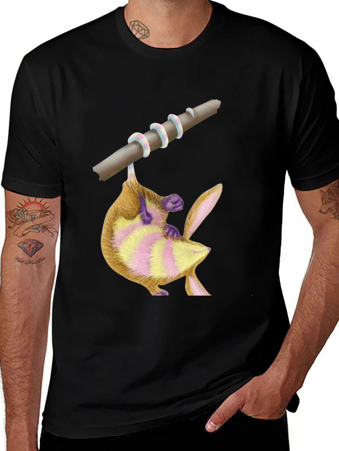 Black Cute Possum on Branch Graphic Tee main image