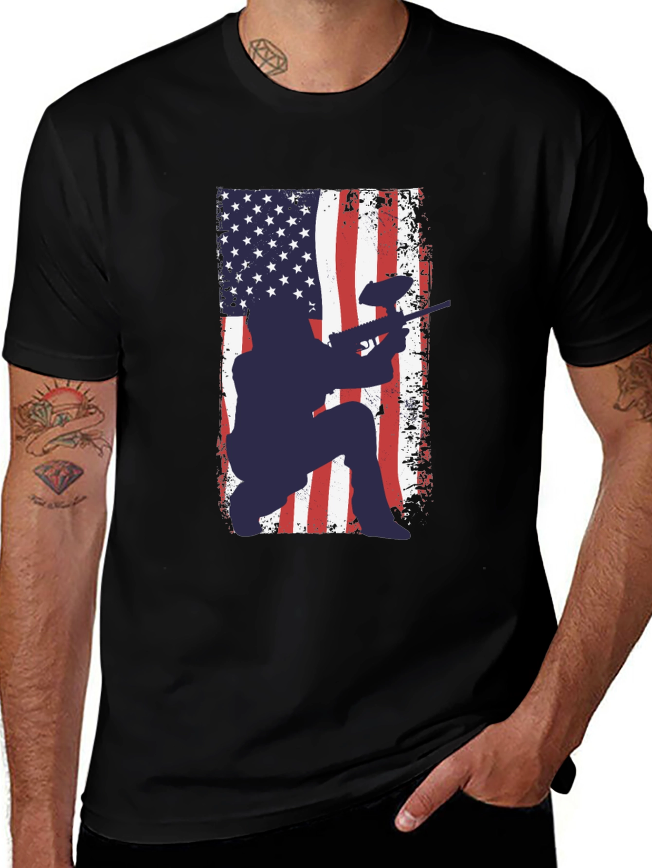 Variant 7 of Patriotic Paintball T-Shirt: US Flag Design