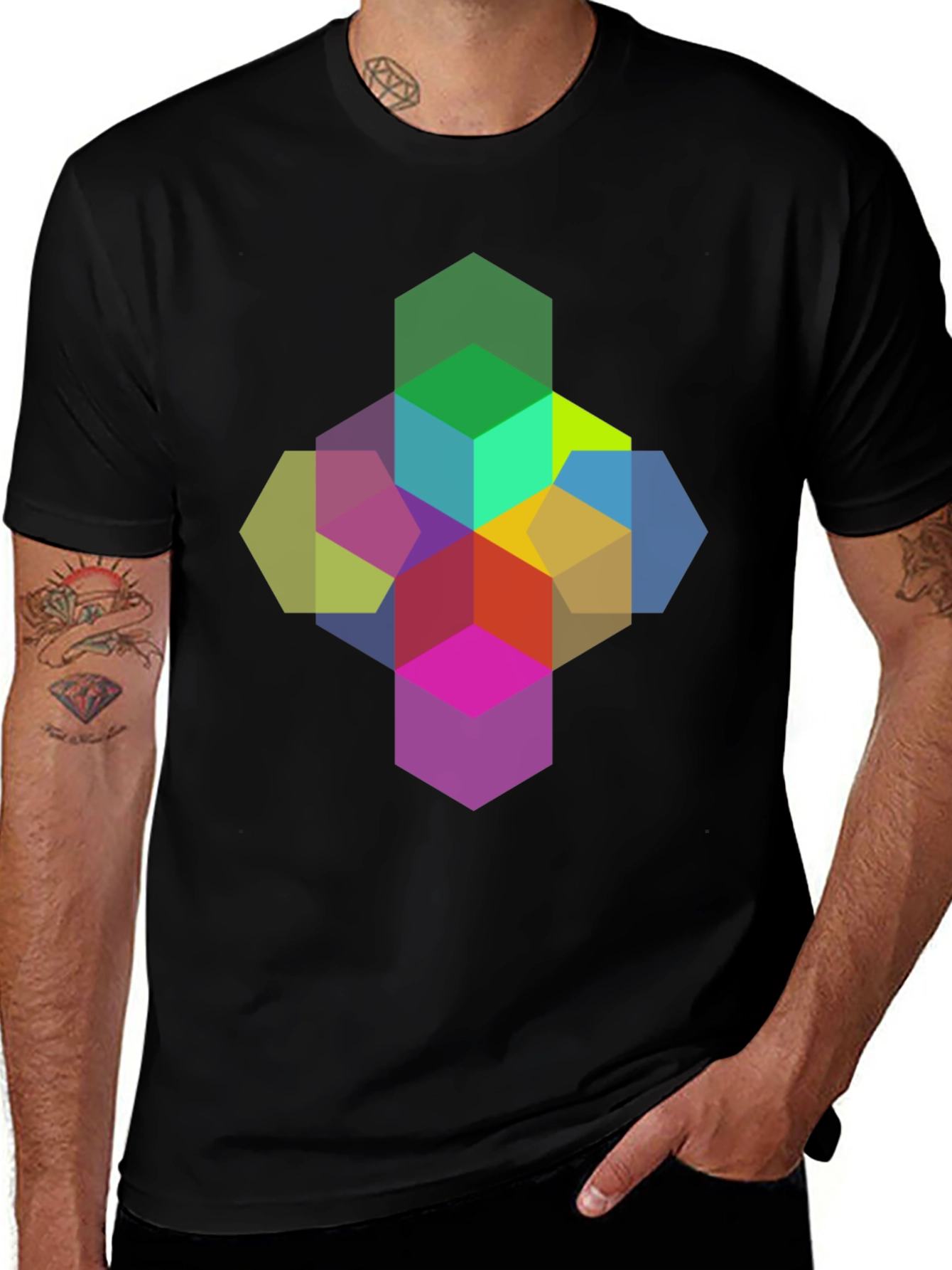 Variant 17 of Geometric Hexagon Graphic Black T-Shirt