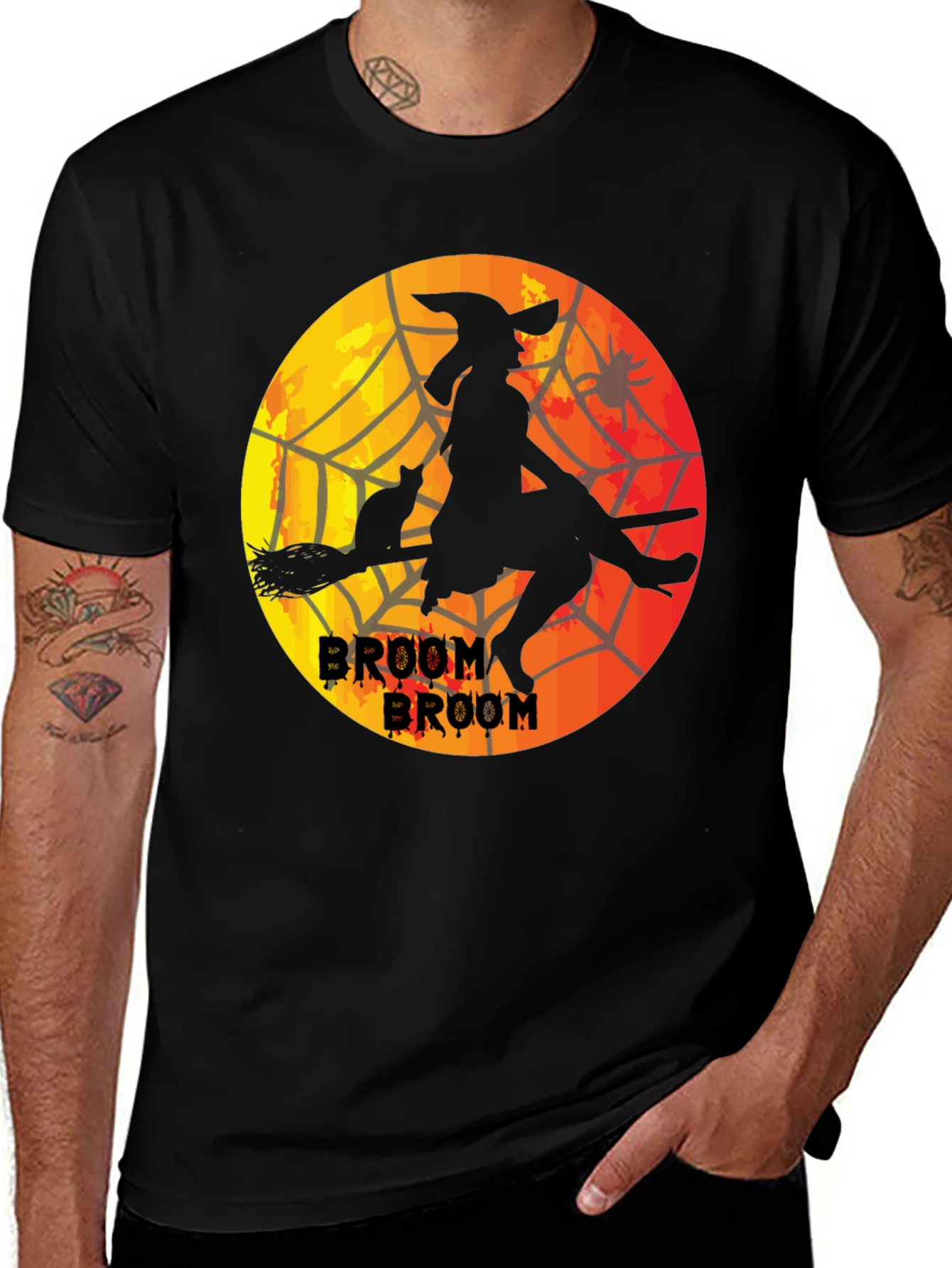 Halloween Witch & Cat T-Shirt - Broom Broom Tee