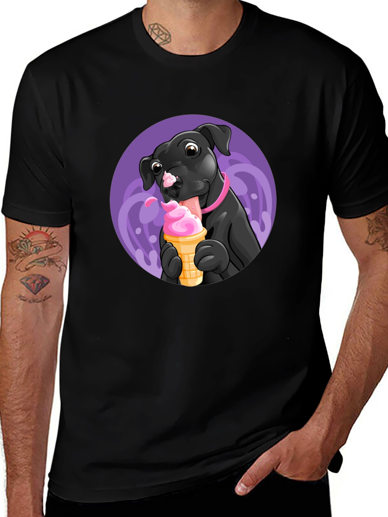 Variant 17 of Dog Eating Ice Cream Graphic Tee - Black