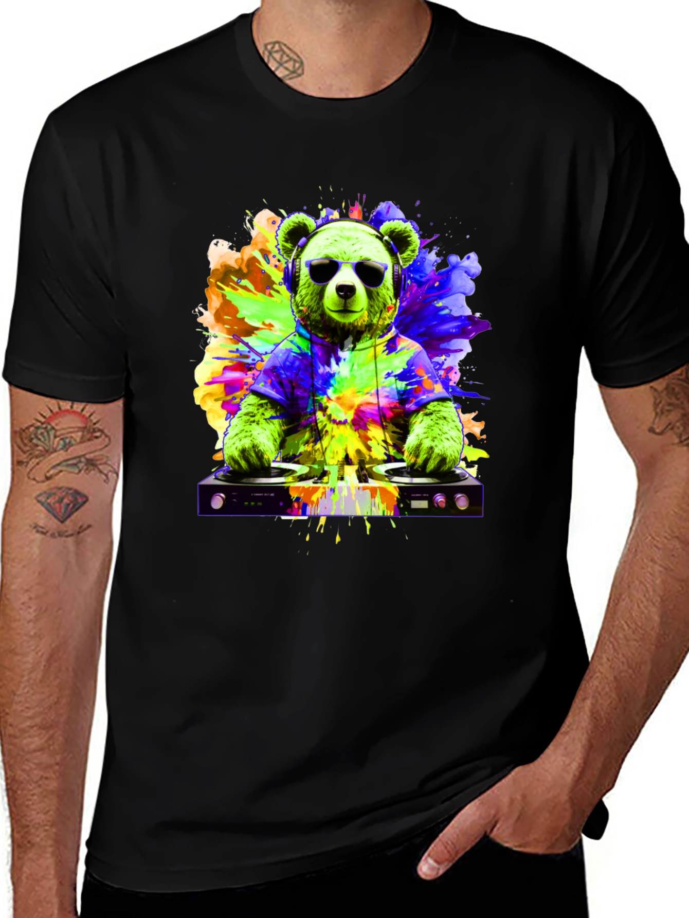 DJ Bear Graphic Tee - Cool Bear with Headphones T-Shirt