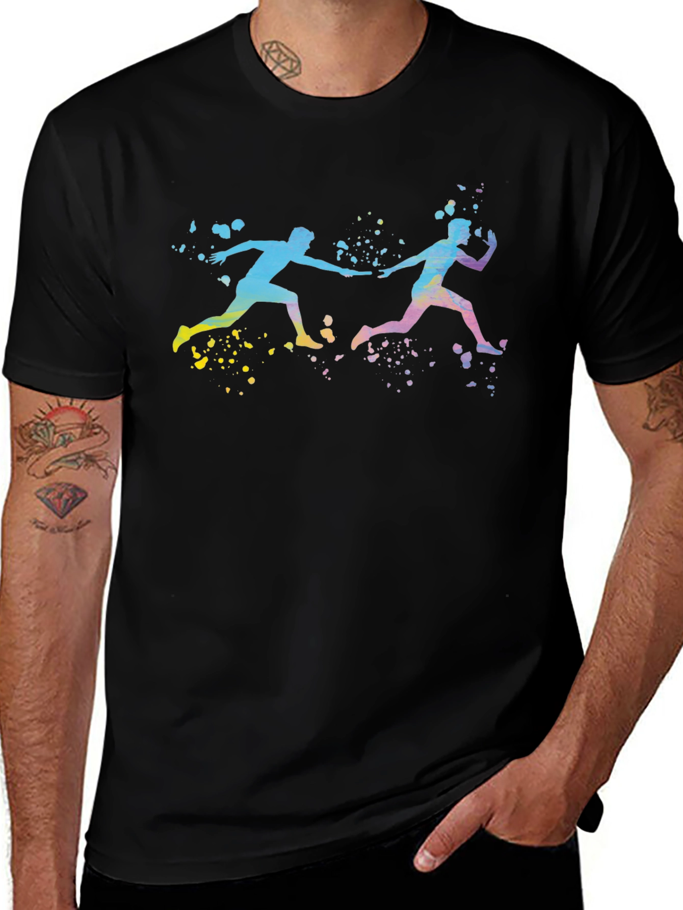 Variant 30 of Colorful Relay Runners Black T-Shirt