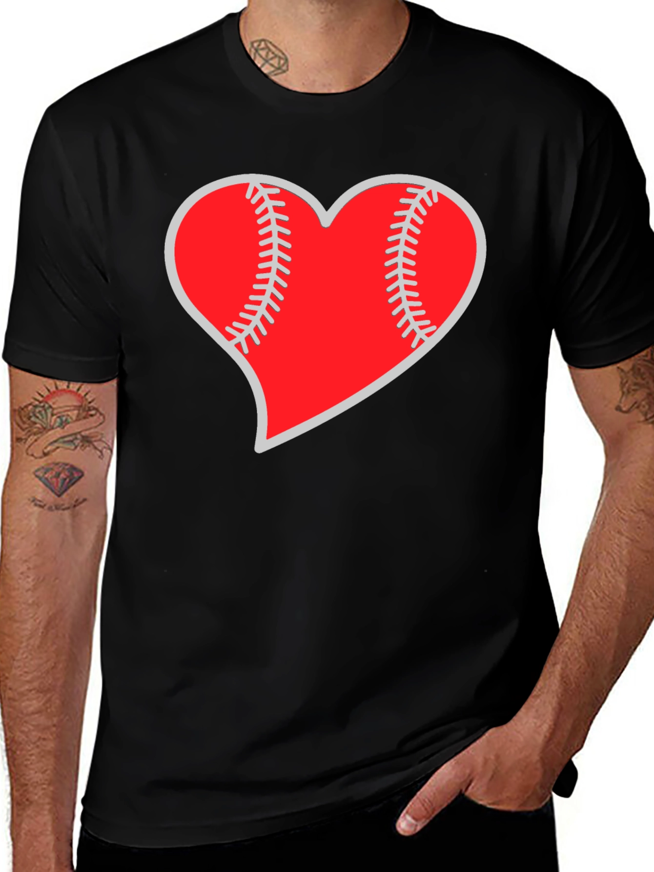 Variant 10 of Baseball Heart Graphic Tee - Black Casual T-Shirt