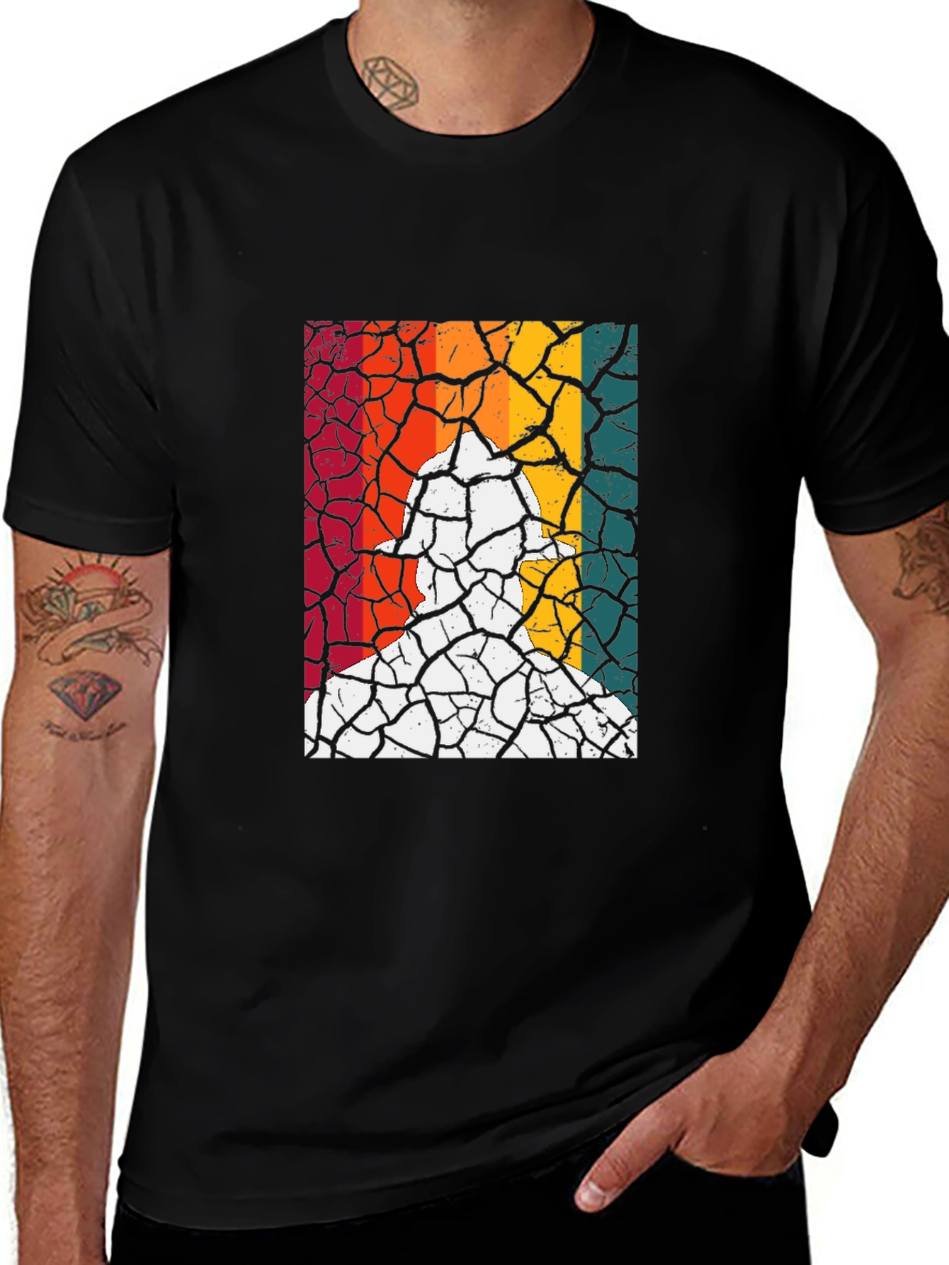 Variant 6 of Retro Fireman Cracked Earth Black T-Shirt