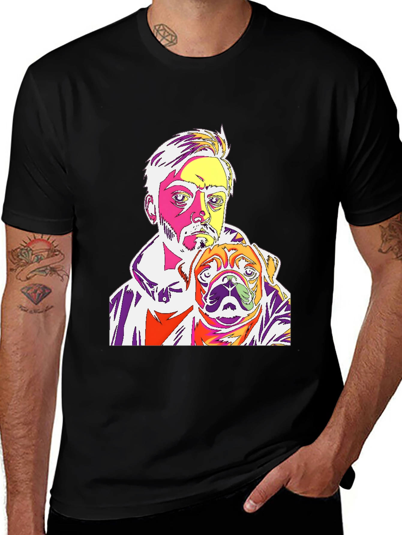 Variant 28 of Vibrant Pop Art Man & Pug Graphic T-Shirt