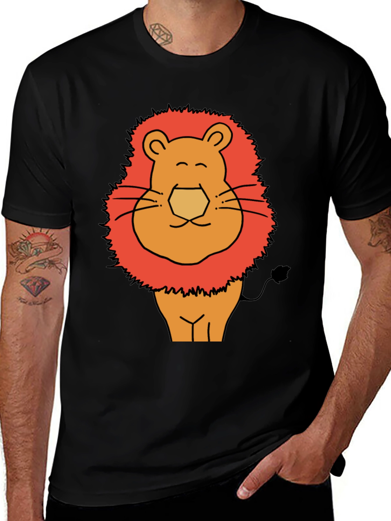 Variant 13 of Funny Lion Graphic Tee - Men's Black T-Shirt
