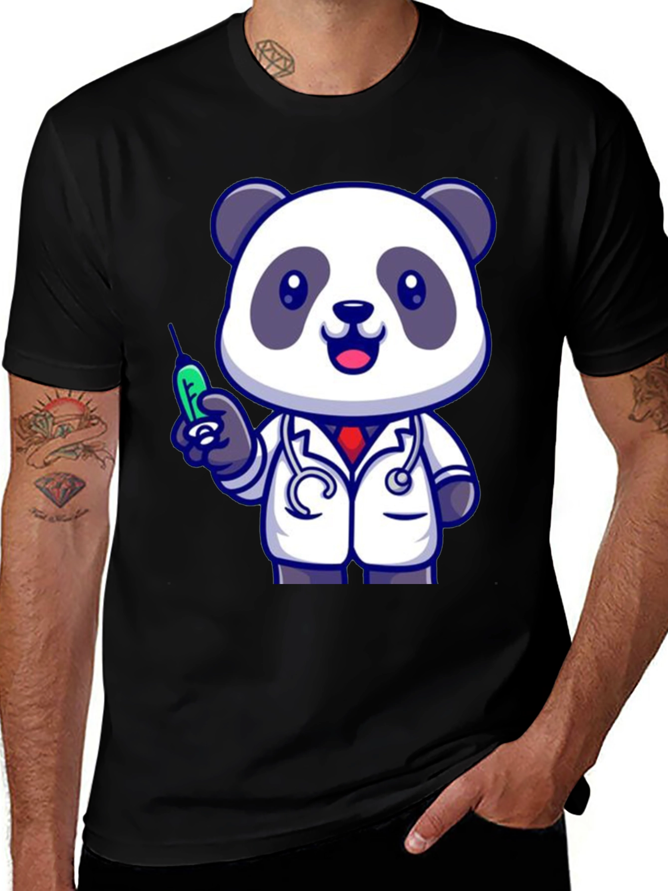 Variant 19 of Doctor Panda Graphic Tee - Black Cotton Blend