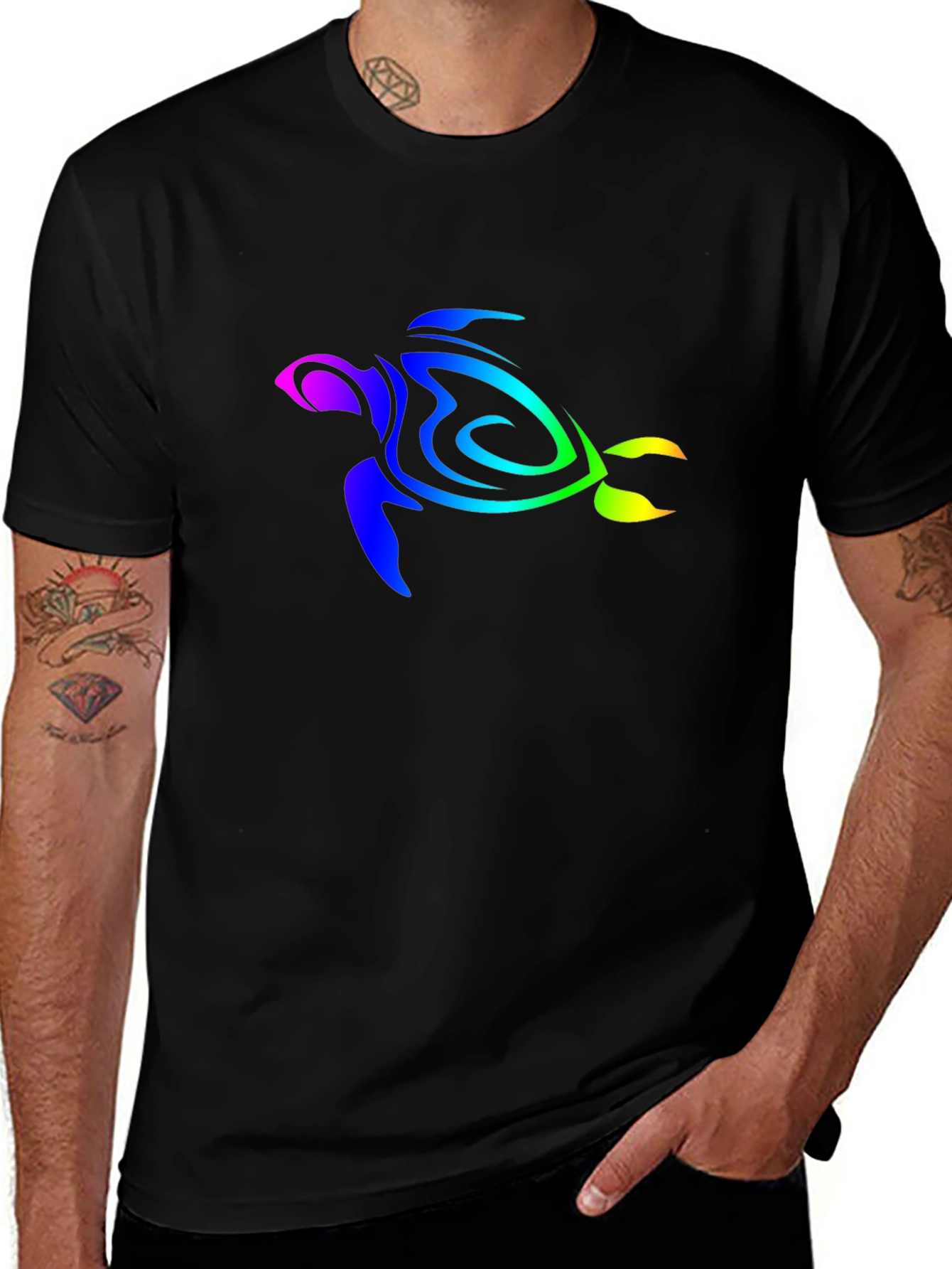 Variant 8 of Rainbow Turtle Graphic T-Shirt - Stylish Crew Neck Tee