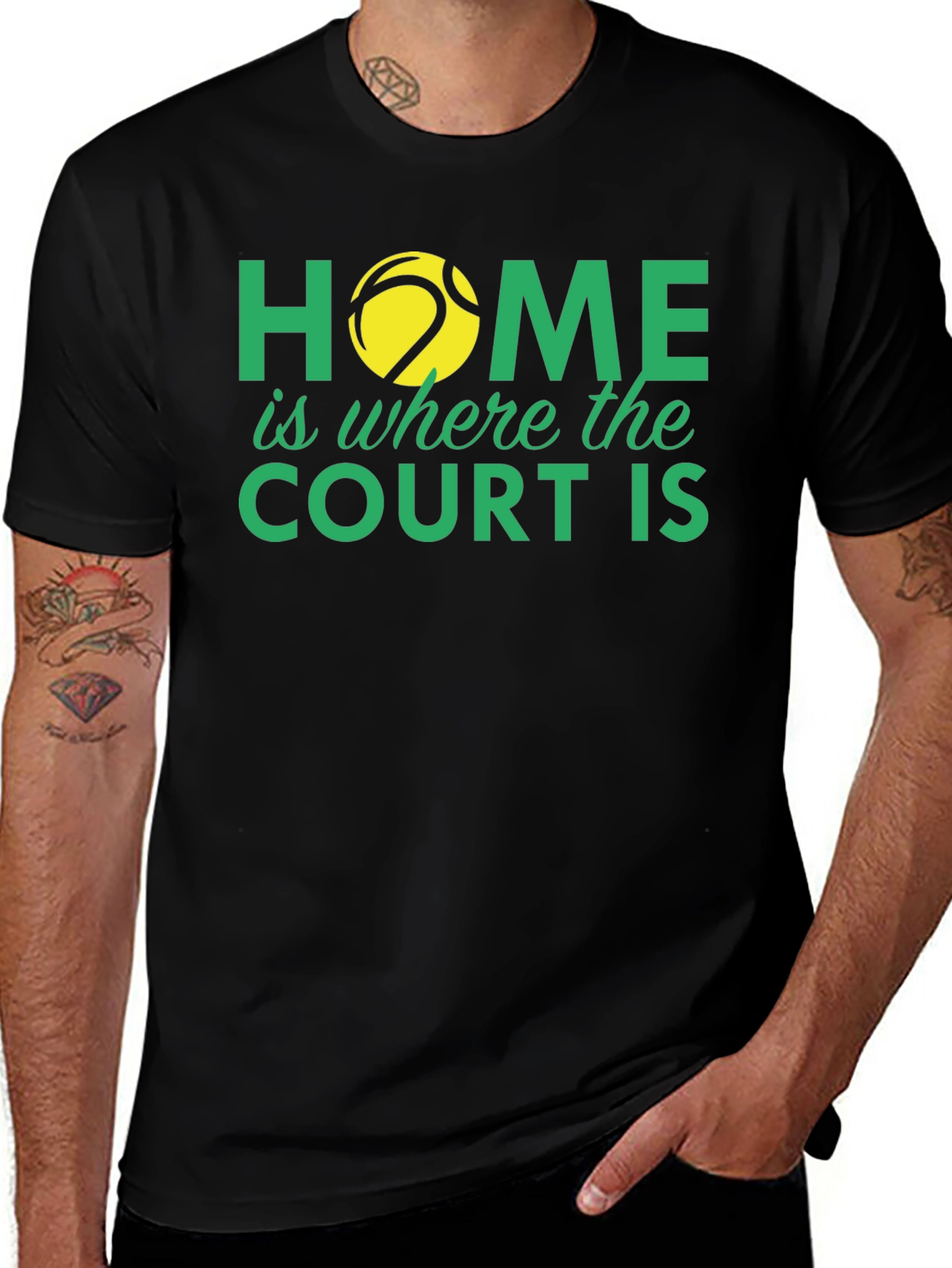 Black Tennis Lover T-Shirt: Home is Where the Court Is main image