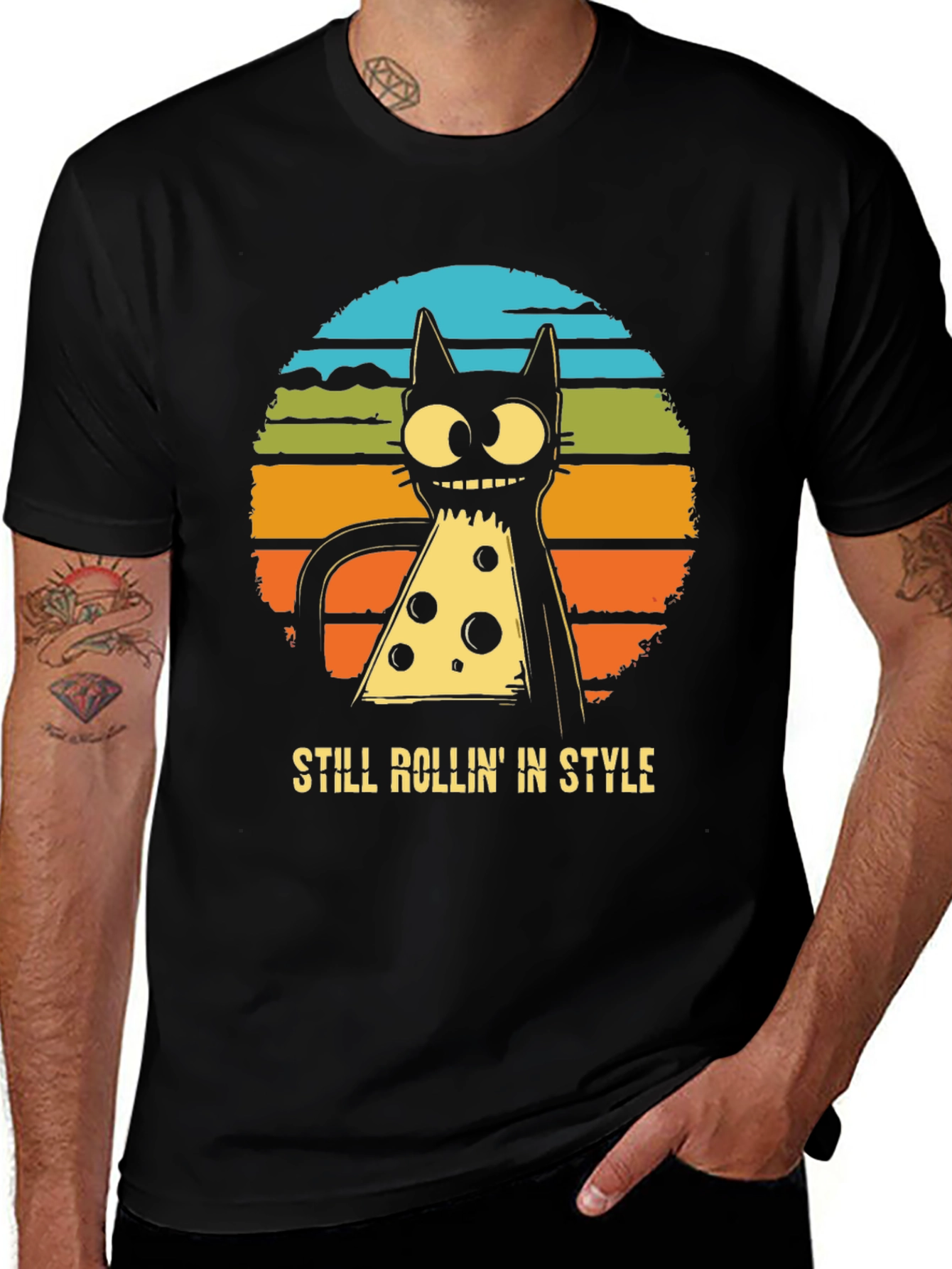 Variant 26 of Retro Pizza Cat T-Shirt - Still Rollin' in Style