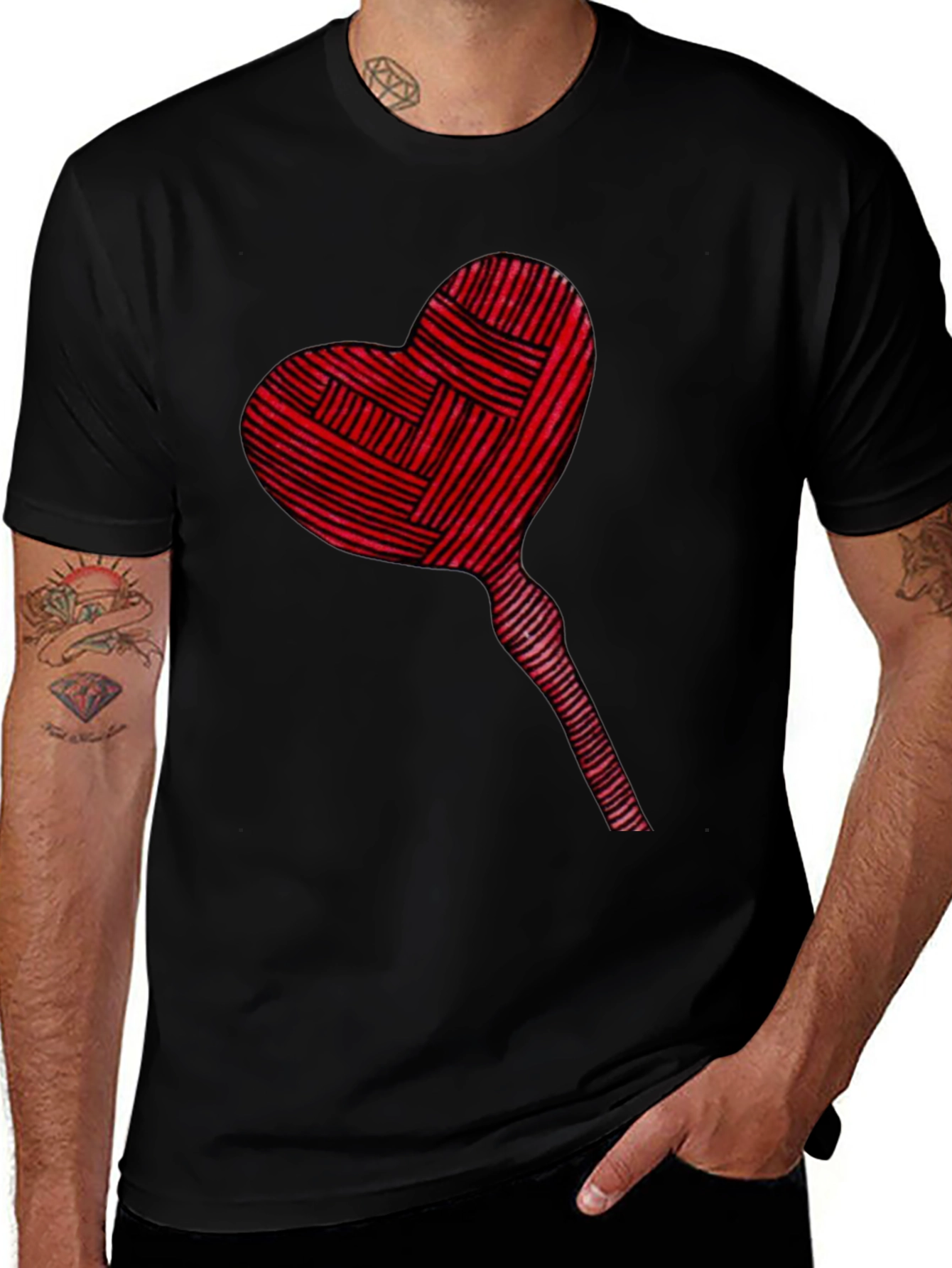 Variant 10 of Heart Lollipop Graphic Tee - Casual Black T-Shirt