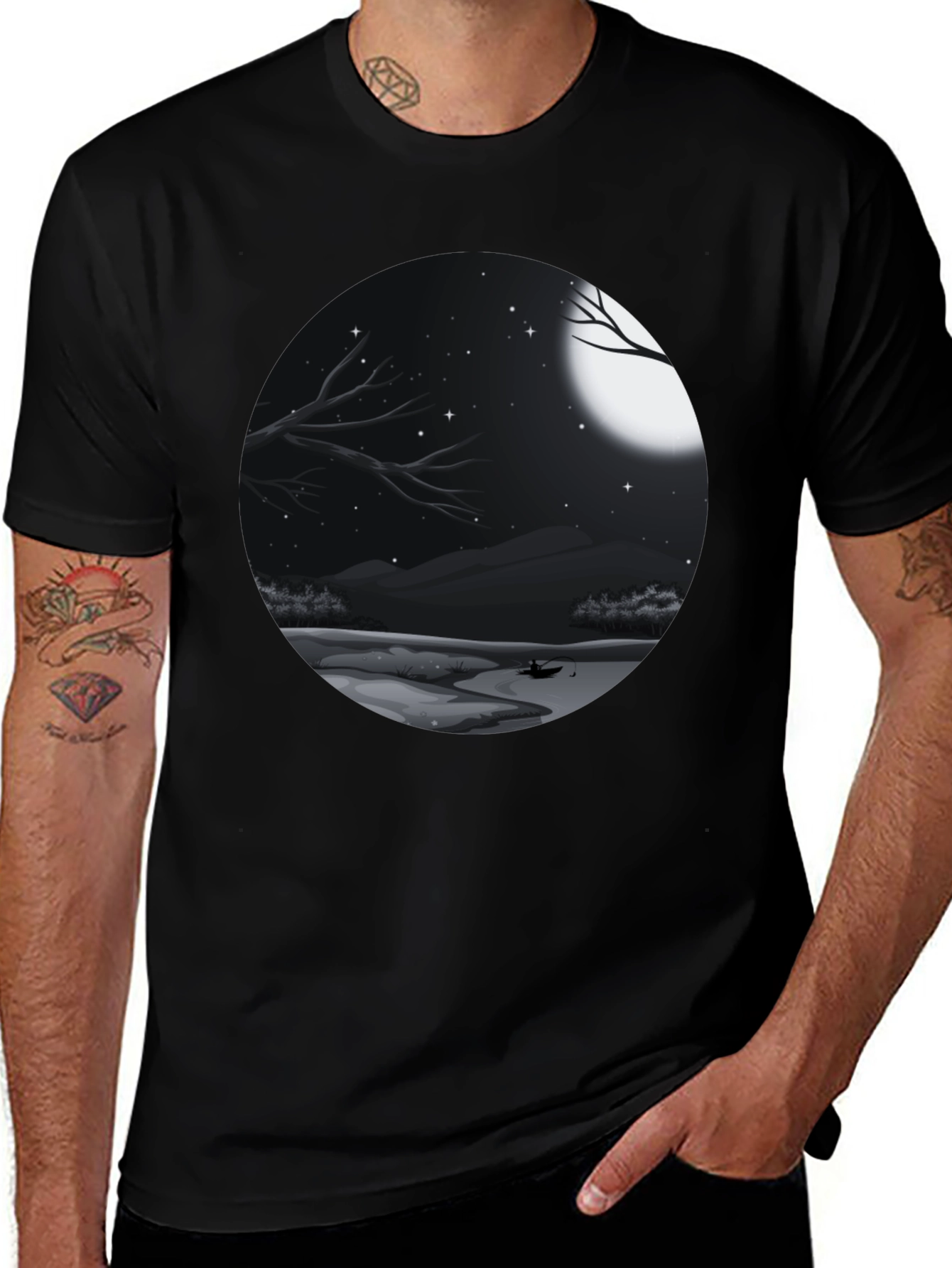 Variant 7 of Moonlit Lake Graphic Tee - Black