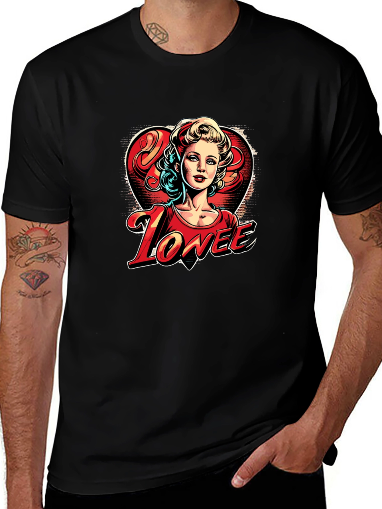 Variant 23 of Lovee Retro Heart Graphic Black T-Shirt
