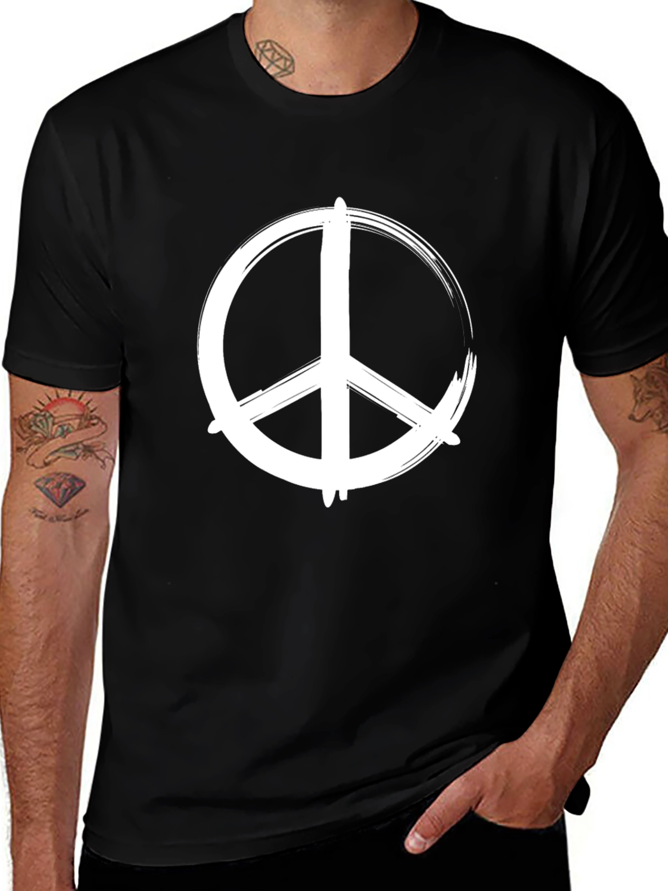 Variant 24 of Peace Sign Graphic Tee - Stylish Black T-Shirt