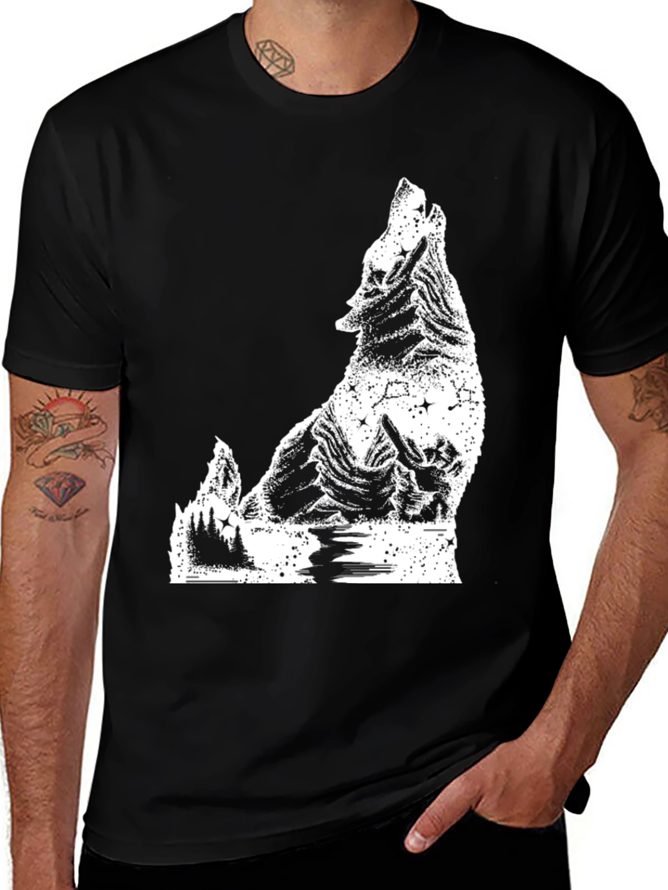 Variant 24 of Wolf Graphic T-Shirt - Men's Black Tee