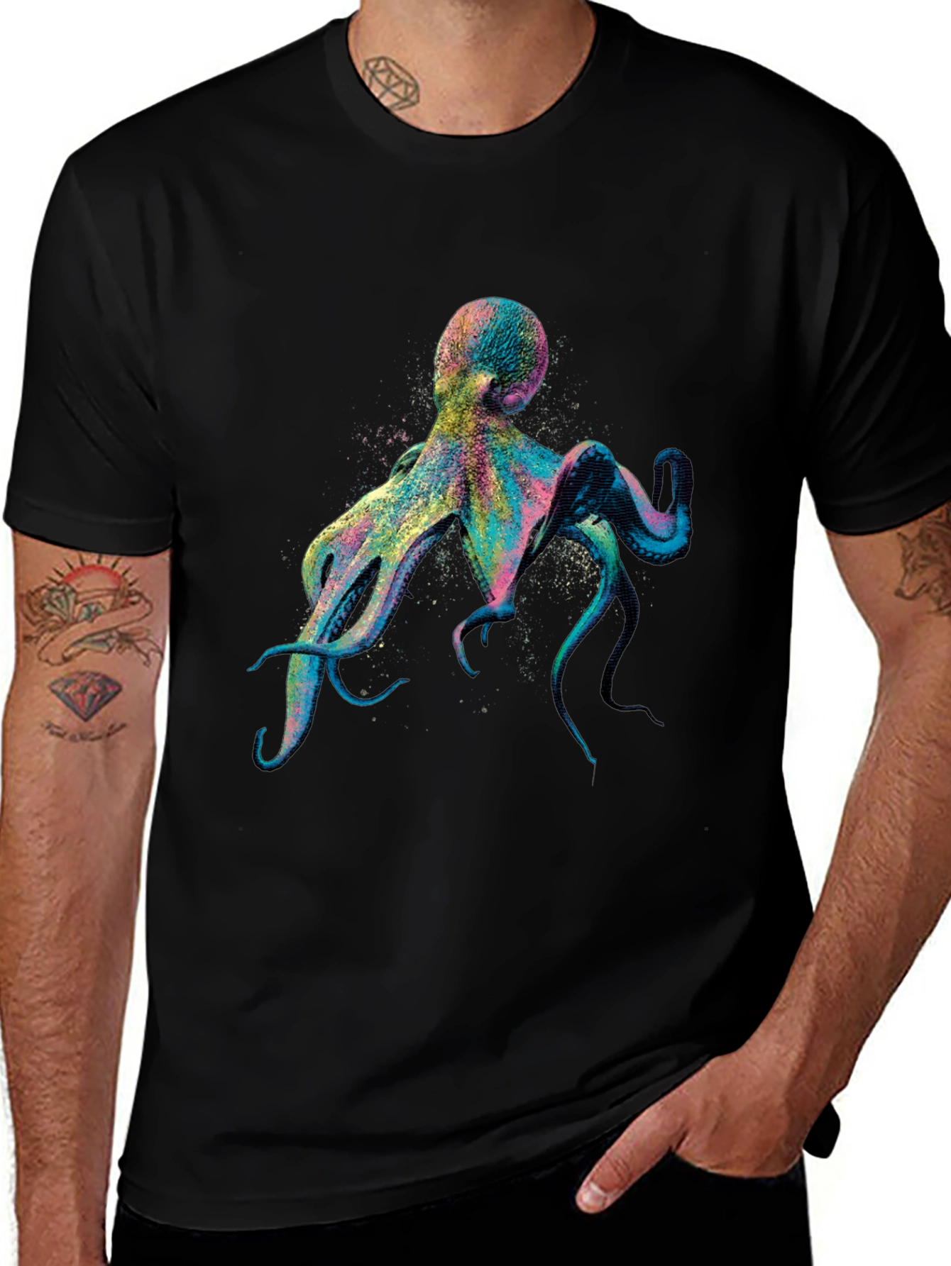 Variant 28 of Colorful Octopus Graphic Print Black T-Shirt