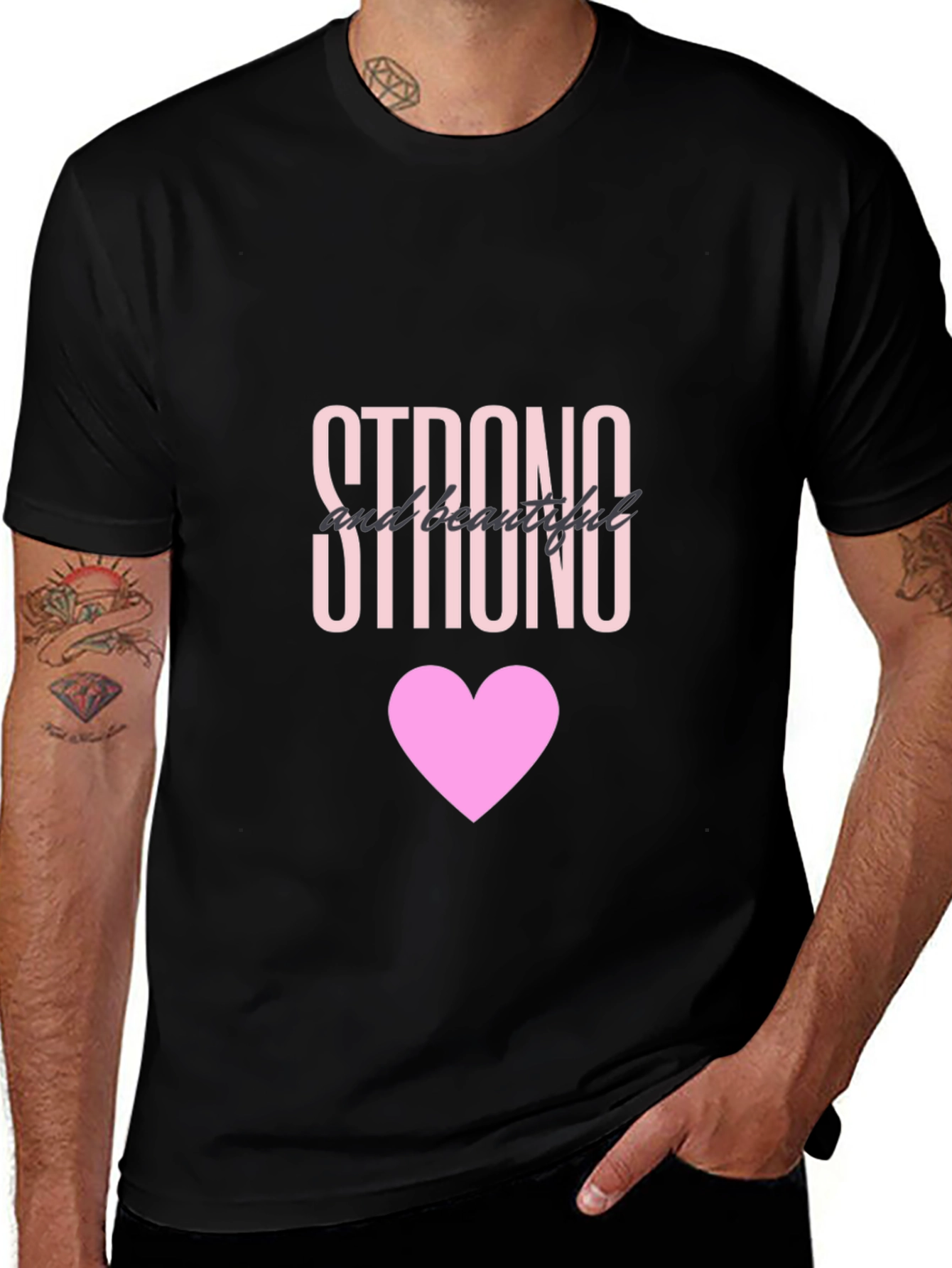 Variant 17 of Strong & Beautiful Heart Graphic Tee - Black
