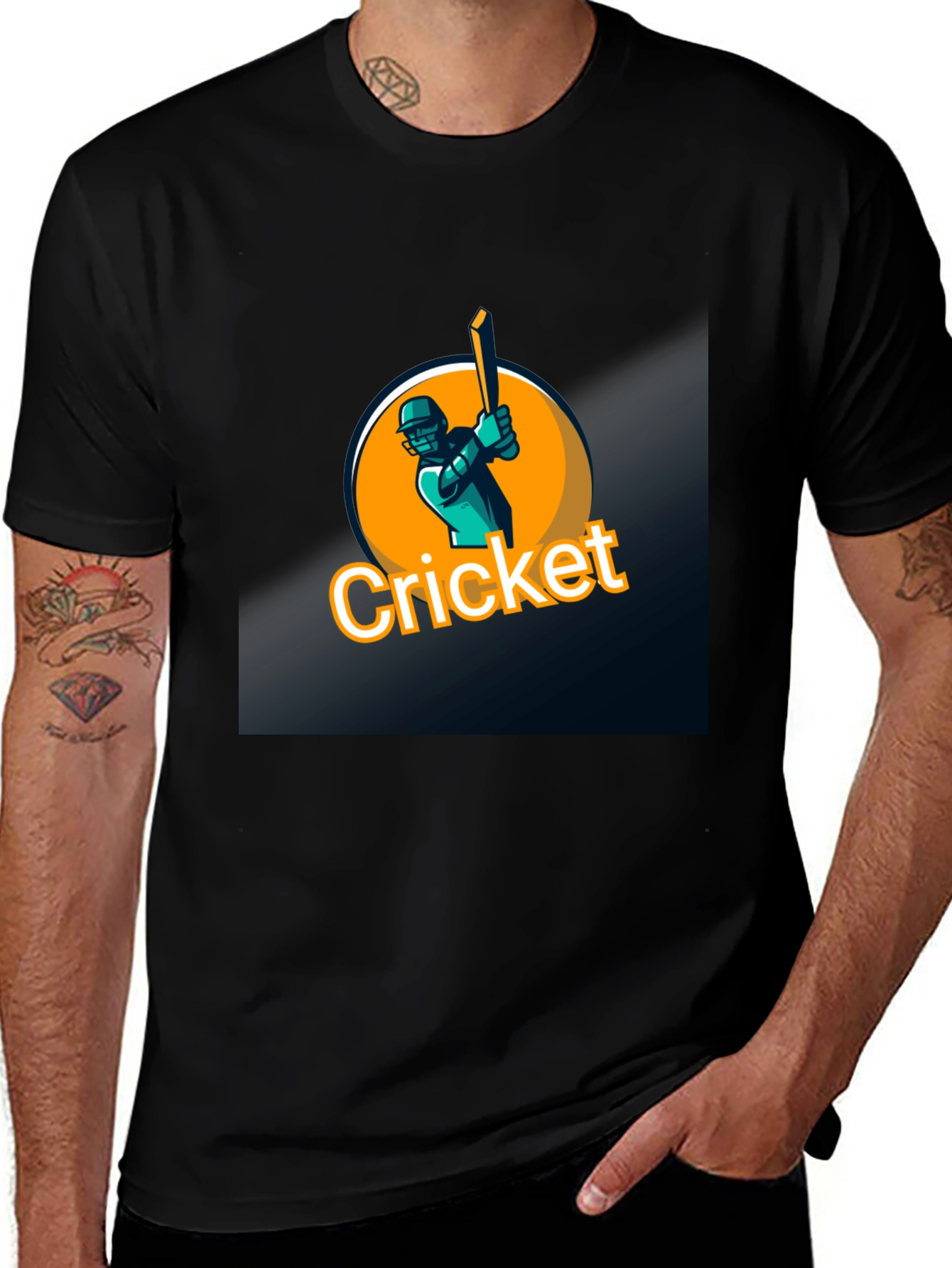 Variant 22 of Cricket Player Graphic Black T-Shirt