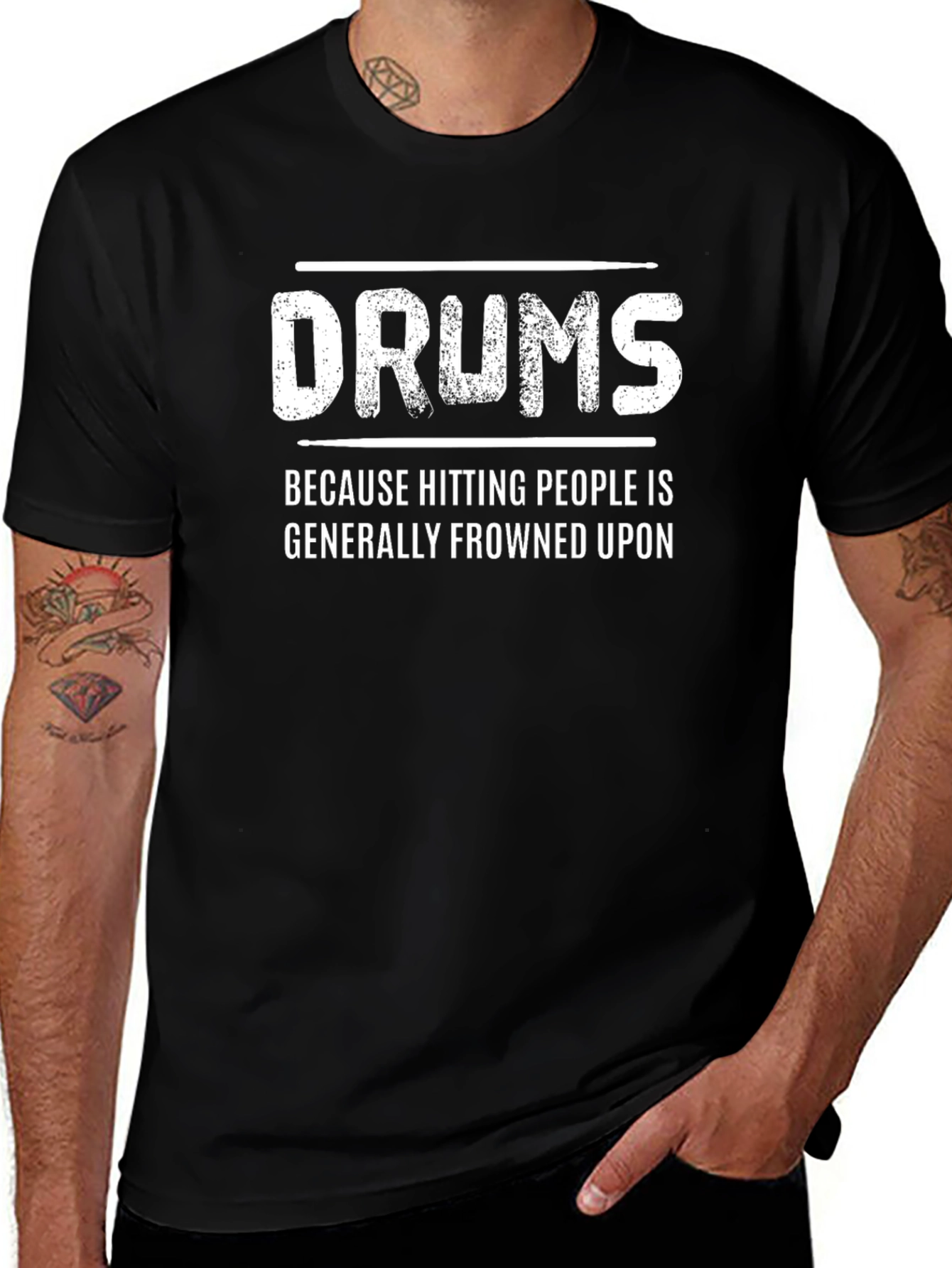 Black Drums Hitting People Funny Graphic Tee main image