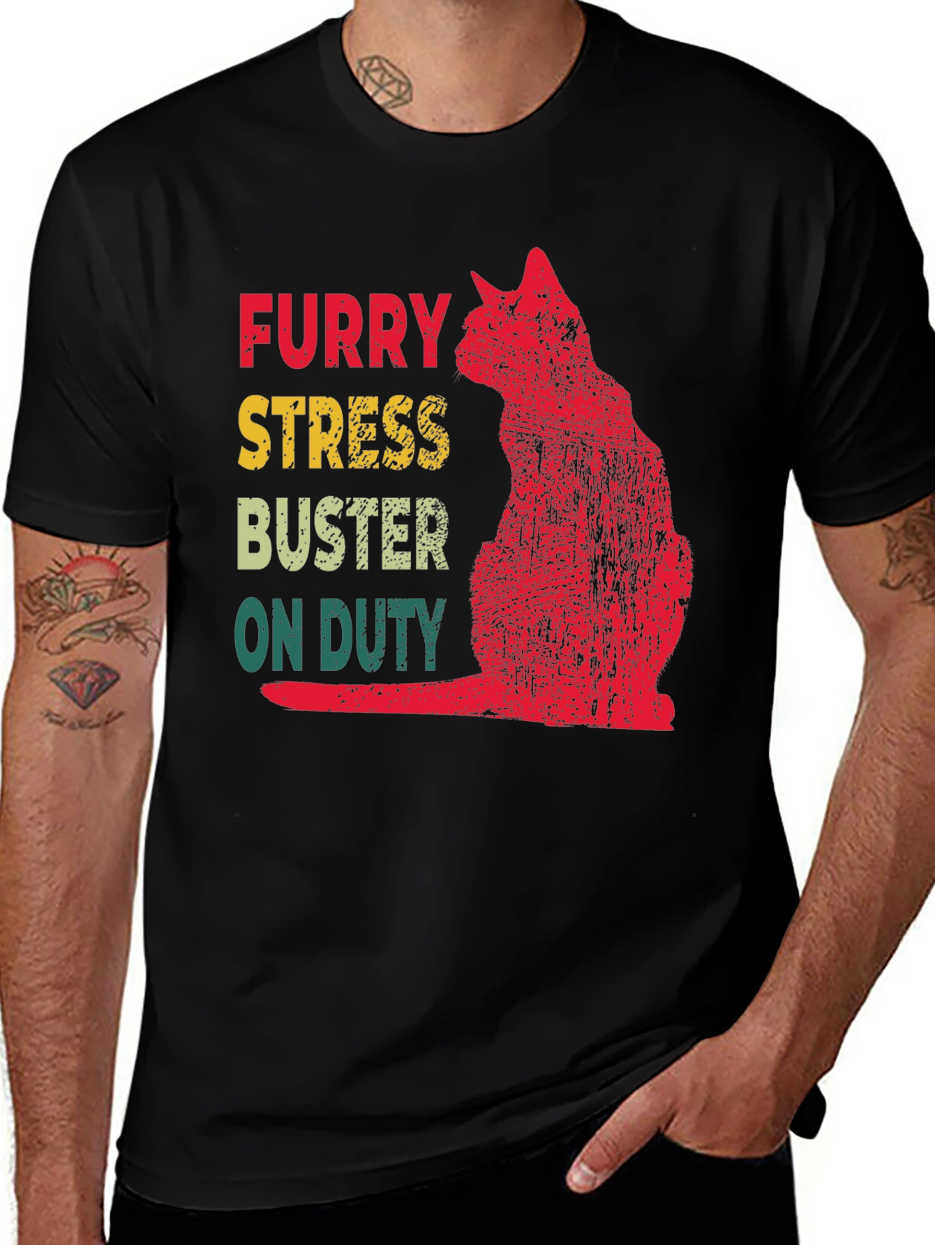 Furry Stress Buster On Duty Cat T-Shirt