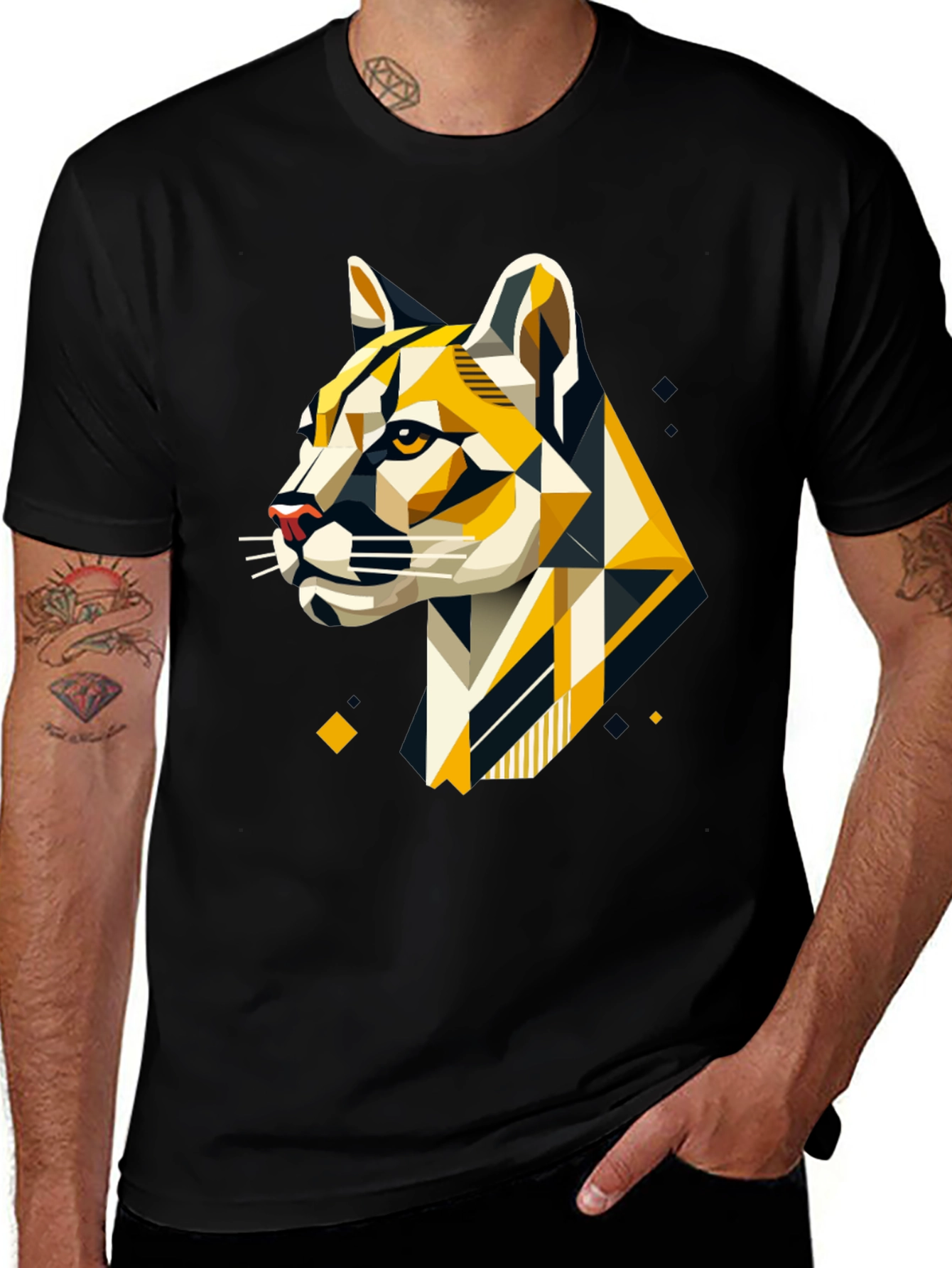Variant 3 of Geometric Cougar Graphic Tee - Bold Style