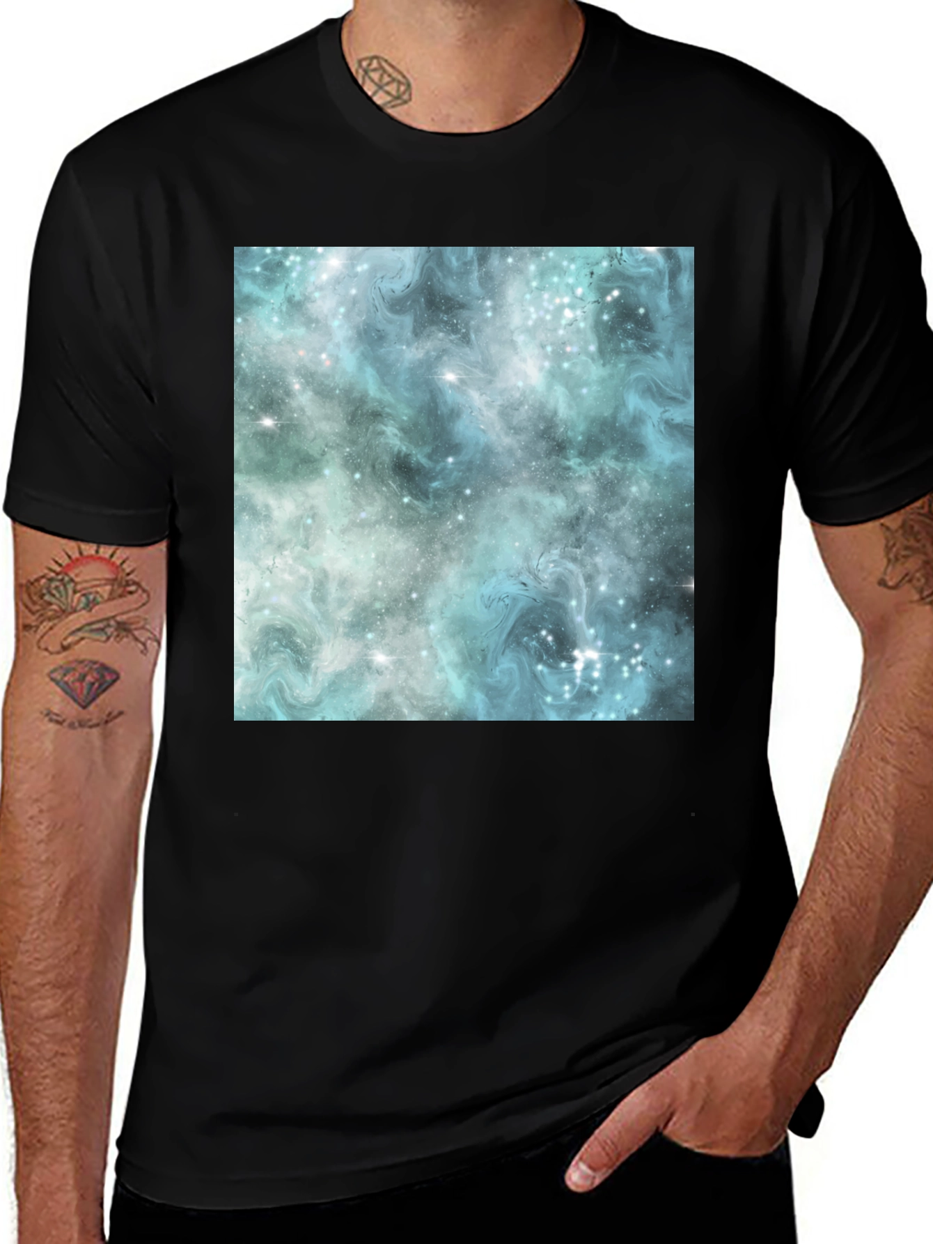Variant 13 of Galaxy Print Black Crew Neck T-Shirt