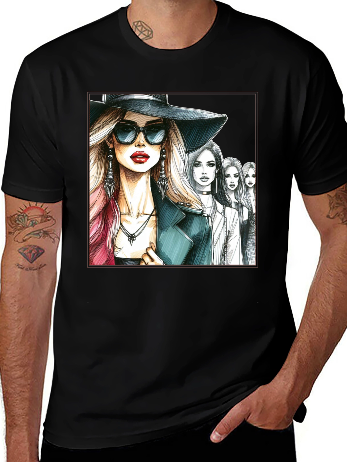 Stylish Women Sketch Graphic T-Shirt - Black