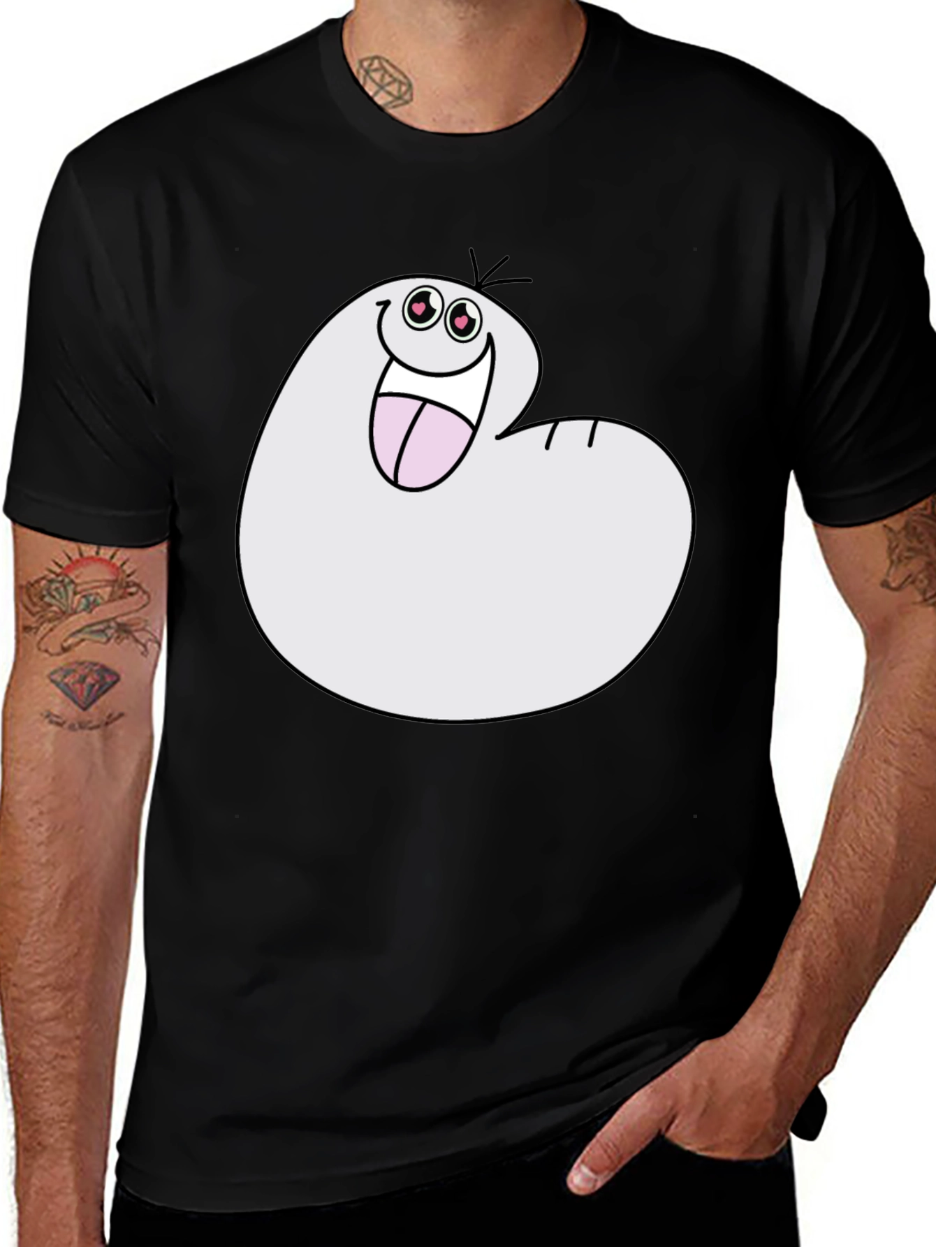 Variant 29 of Funny Cartoon Character Black T-Shirt