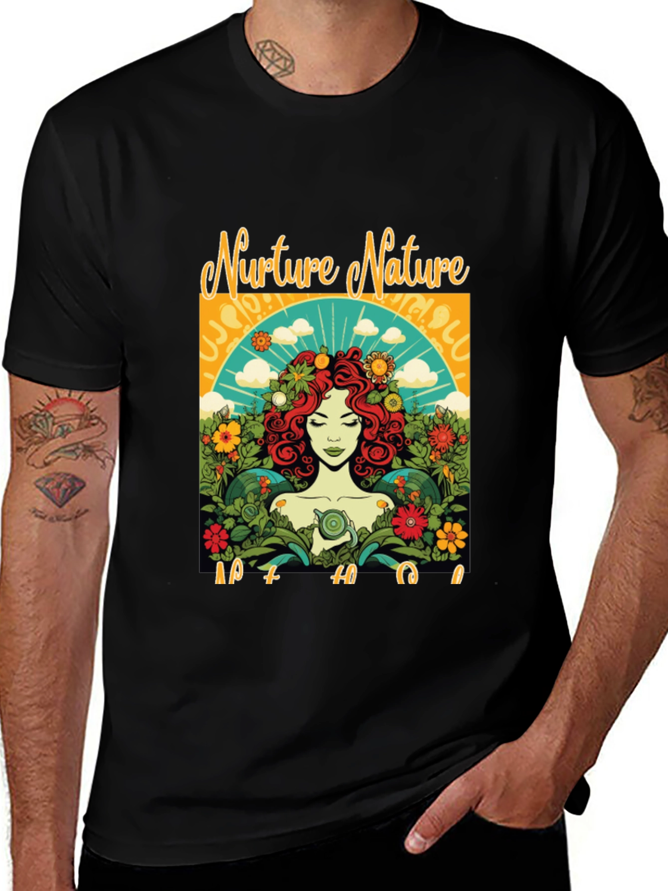 Variant 22 of Nurture Nature Graphic Tee - Black Cotton Shirt