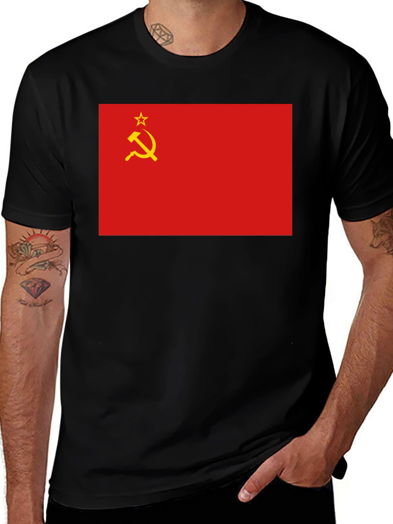 USSR Flag Graphic Tee - Mens Black T-Shirt